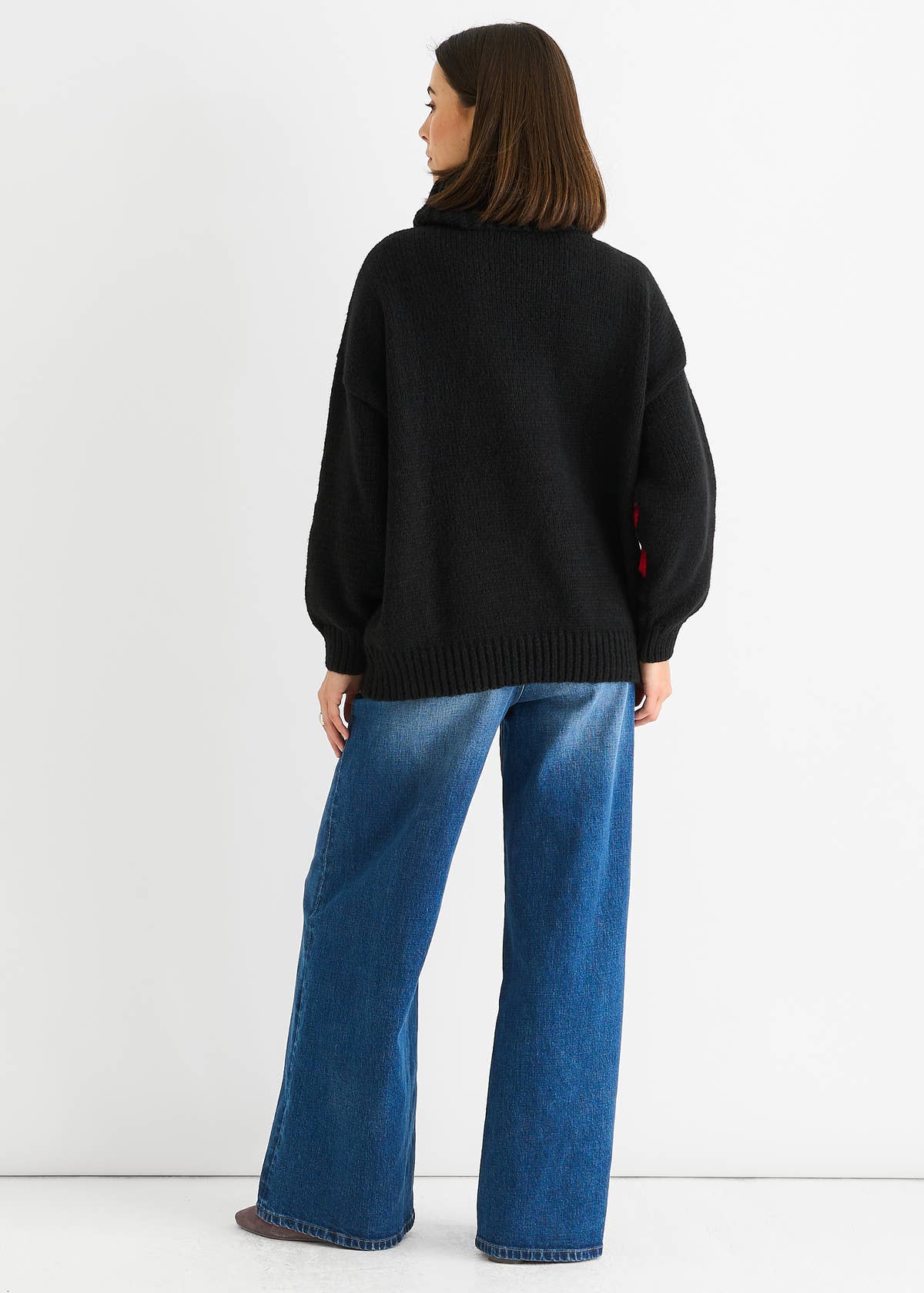 Black Floral Design High Neck Jumper – View 2 | Gini London