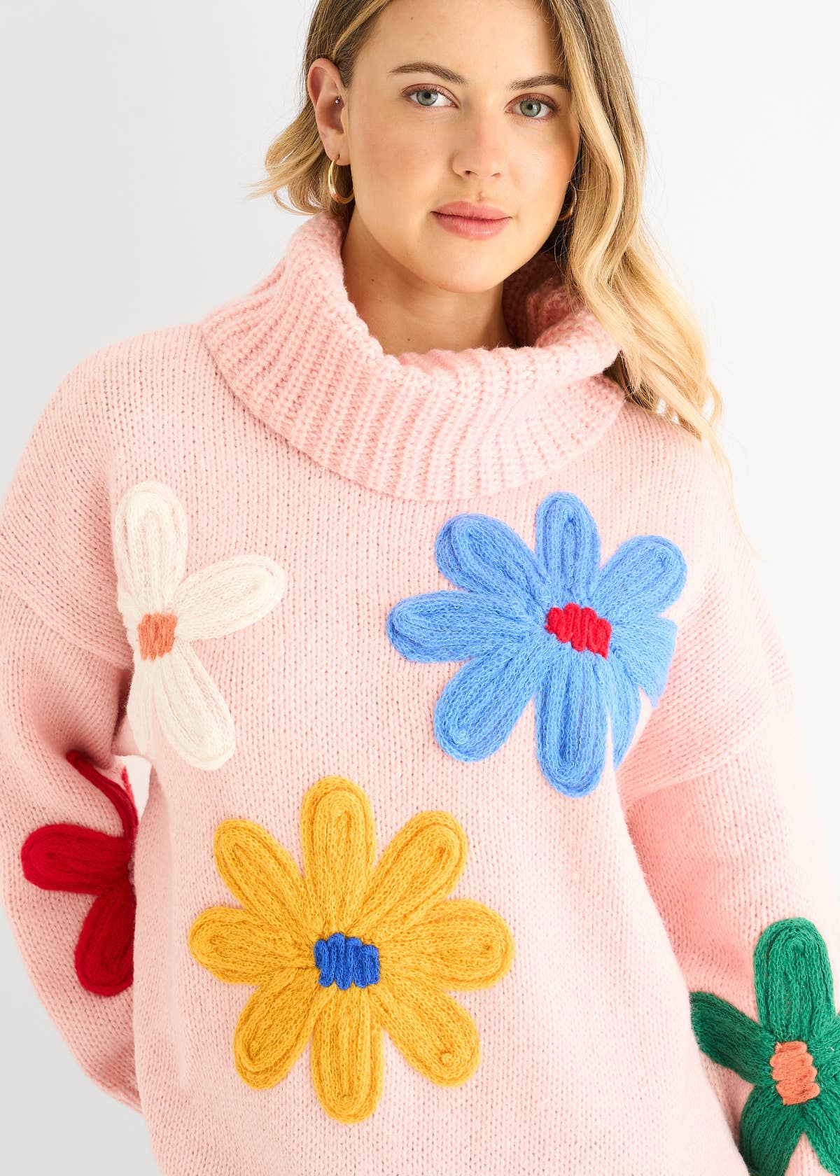 Pink Floral Applique Oversized Jumper – View 3 | Gini London