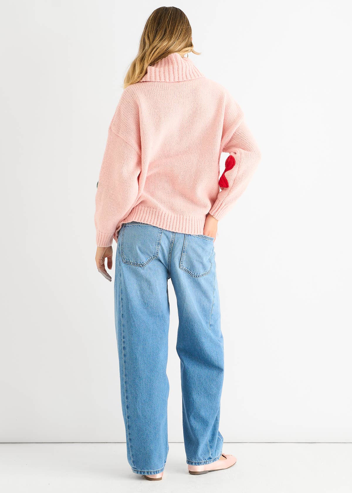 Pink Floral Applique Oversized Jumper – View 2 | Gini London