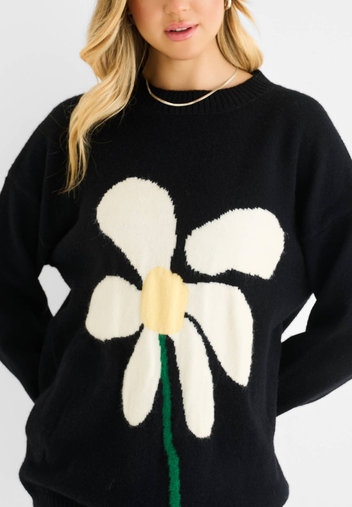 Black Paint Flower Knit Oversized Long Jumper – View 2 | Gini London