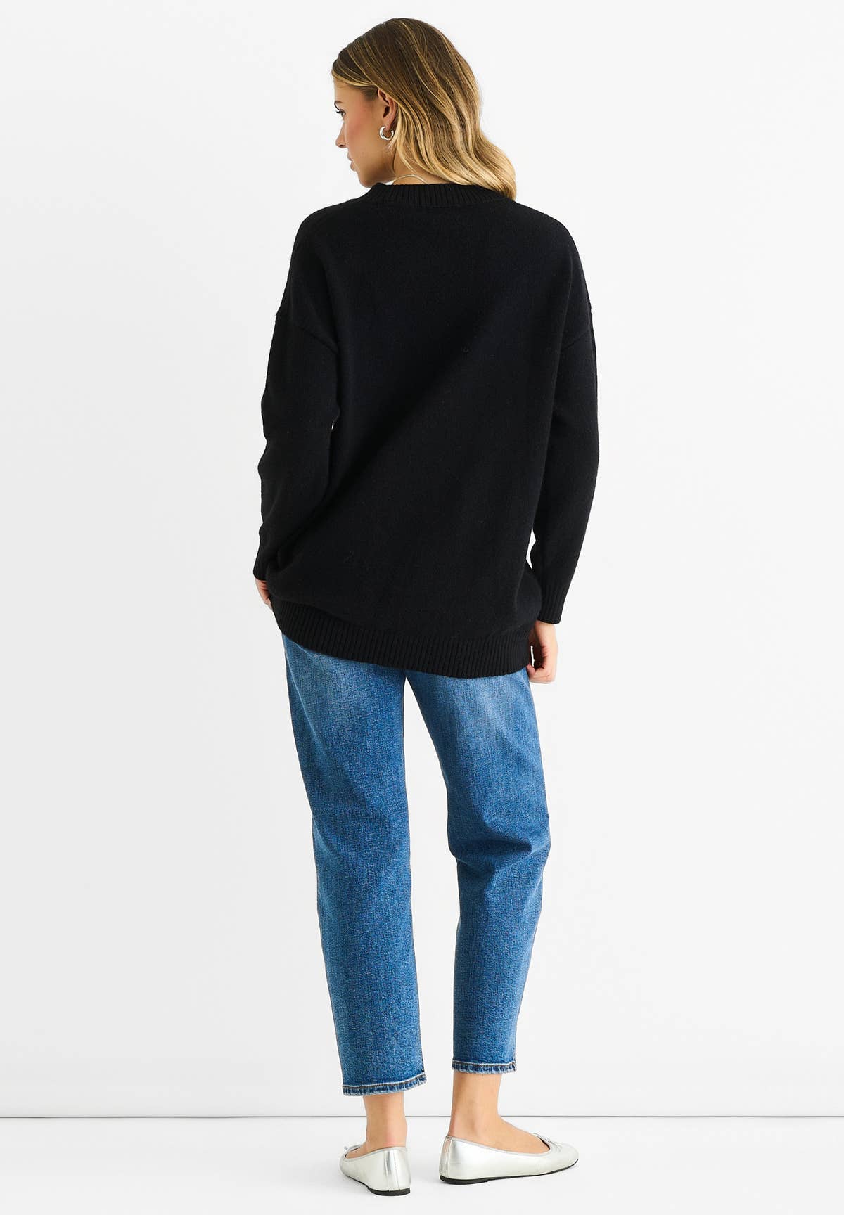 Black Paint Flower Knit Oversized Long Jumper – View 4 | Gini London