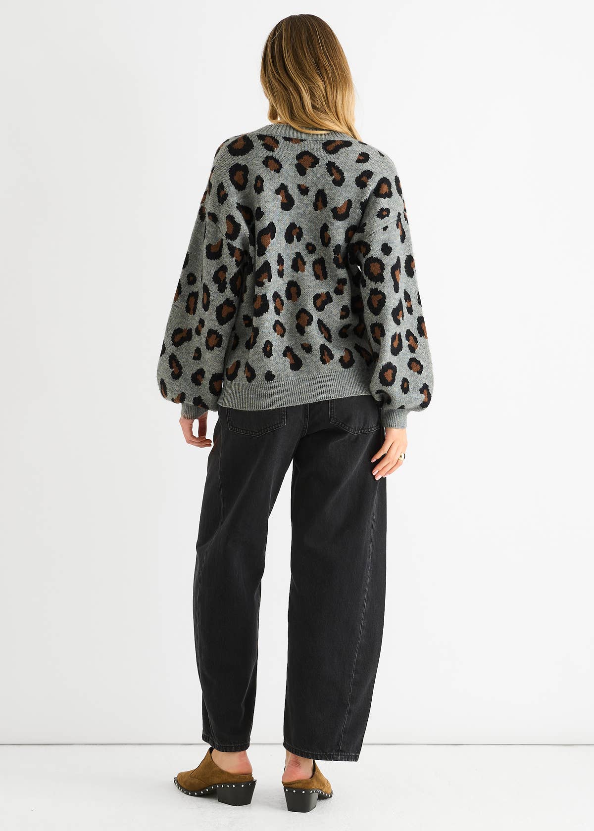 Grey Animal Print Knit Short Cardigan – View 4 | Gini London