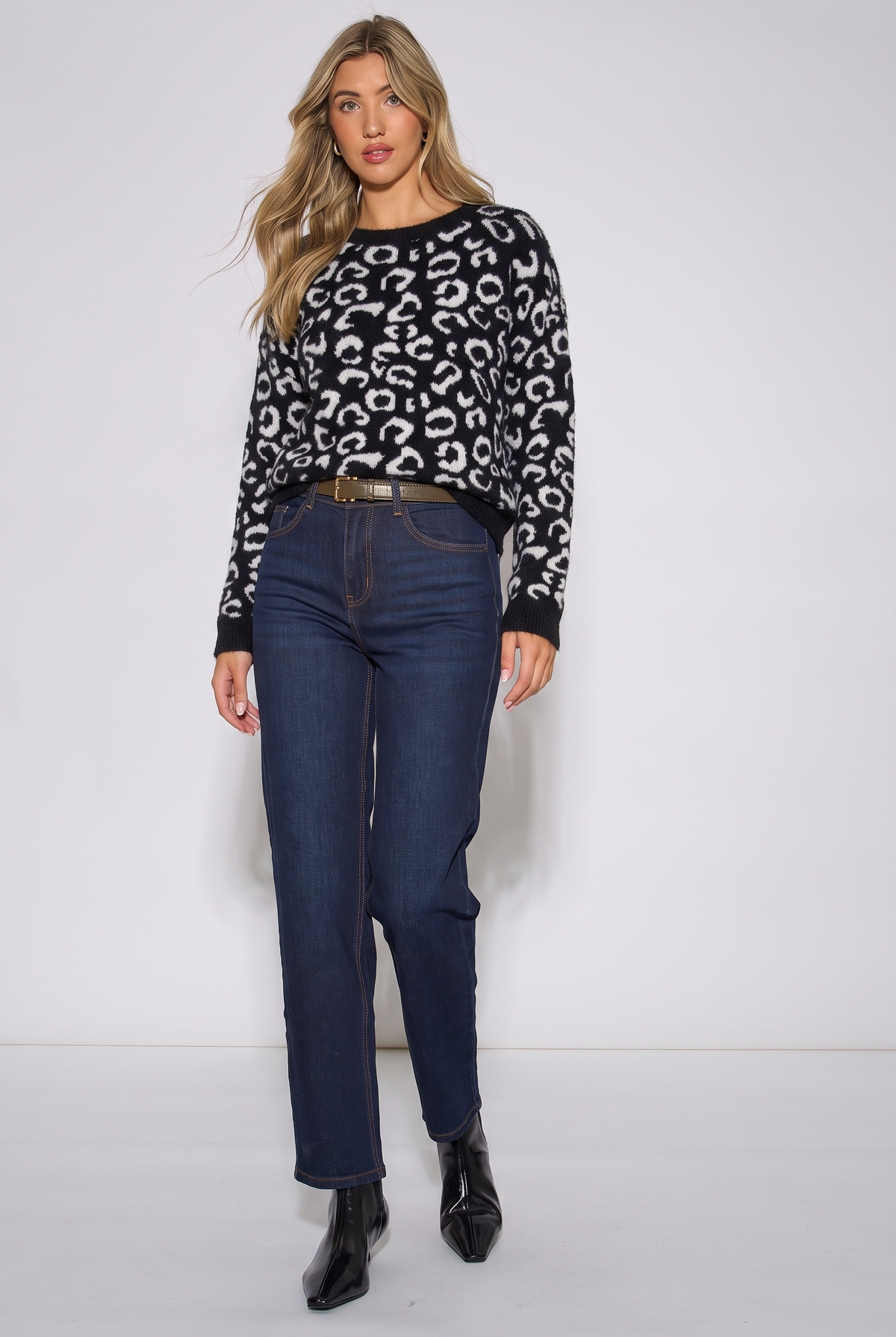 Black Animal Pattern Loose Fit Knit Jumper