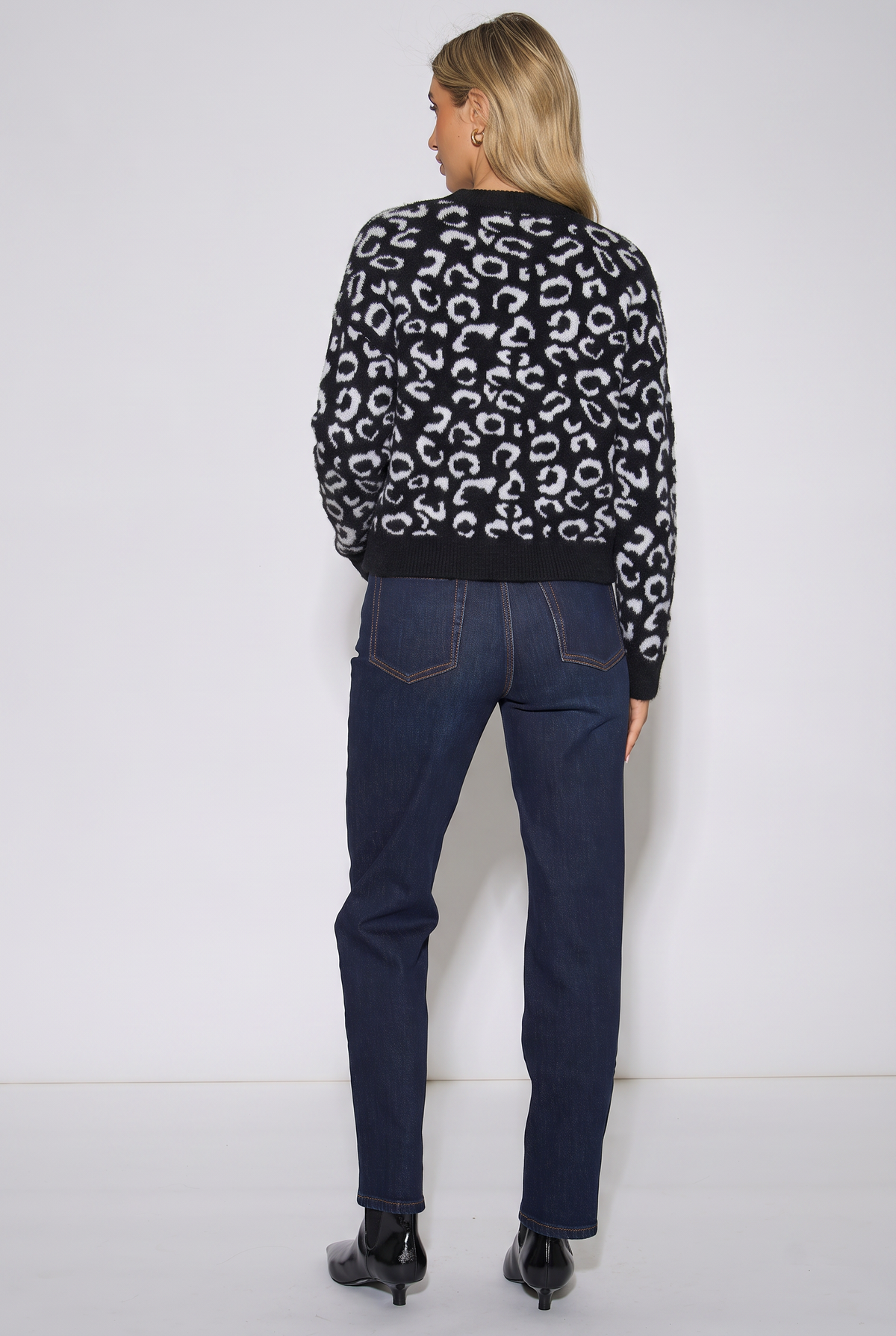 Black Animal Pattern Loose Fit Knit Jumper