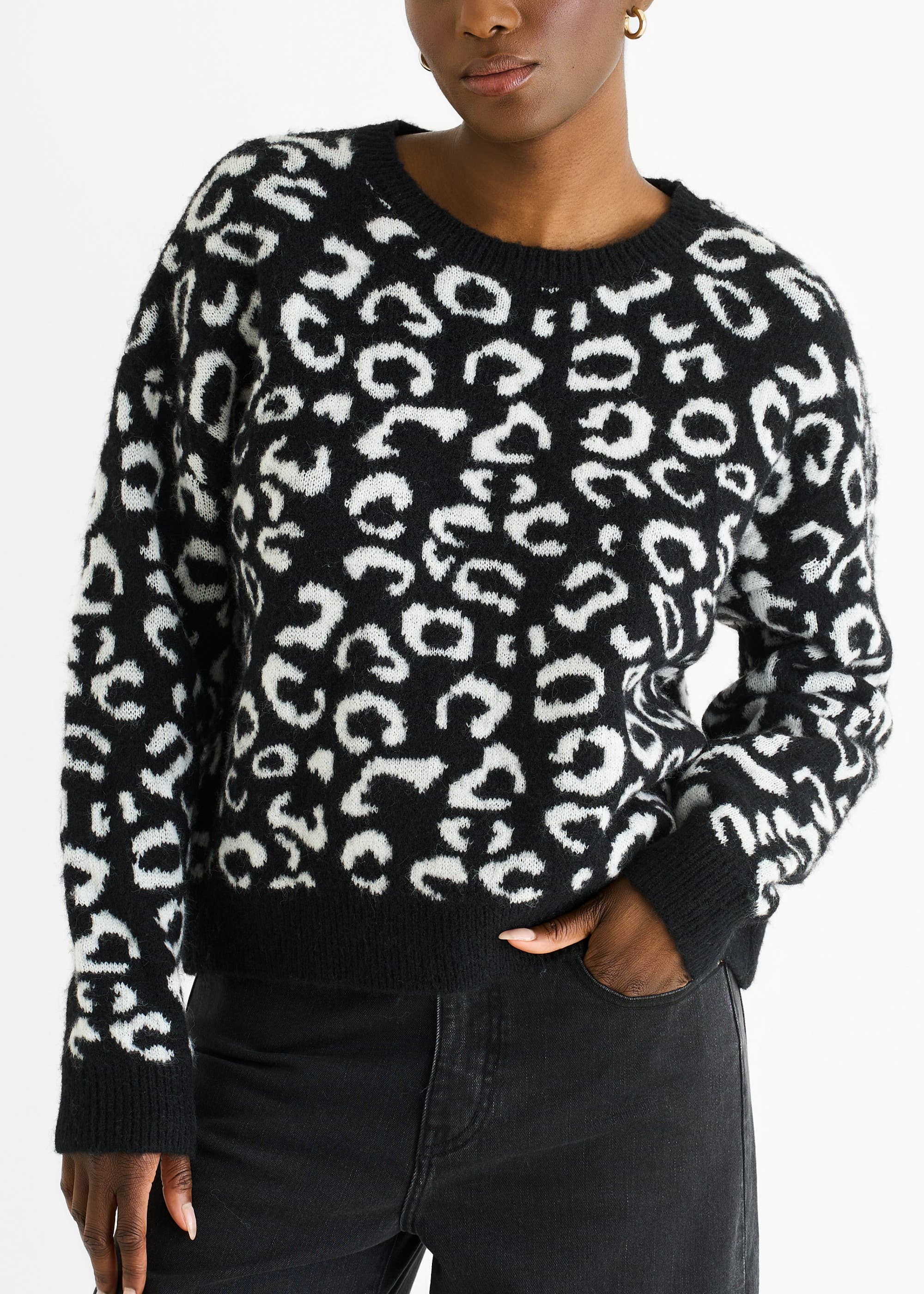 Black Animal Pattern loose Fit Knit Jumper