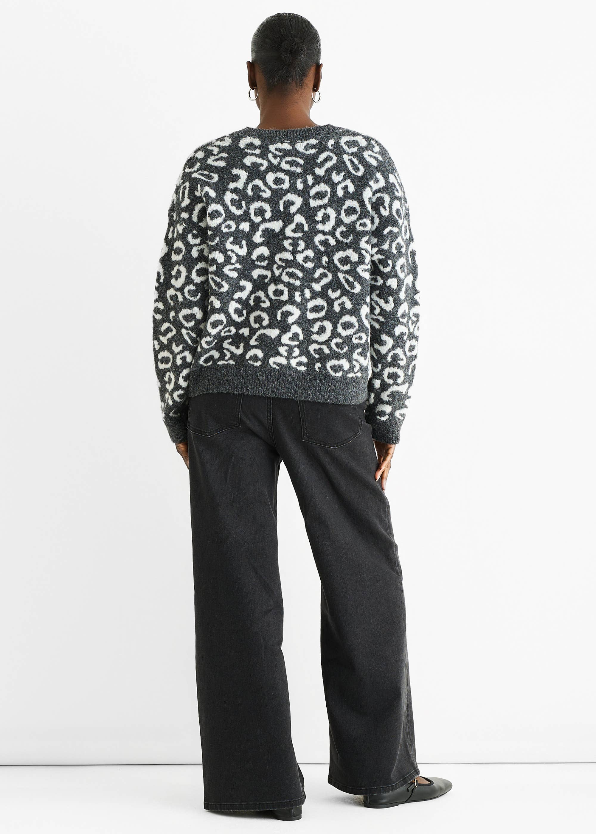 Grey Animal Pattern Loose Fit Knit Jumper