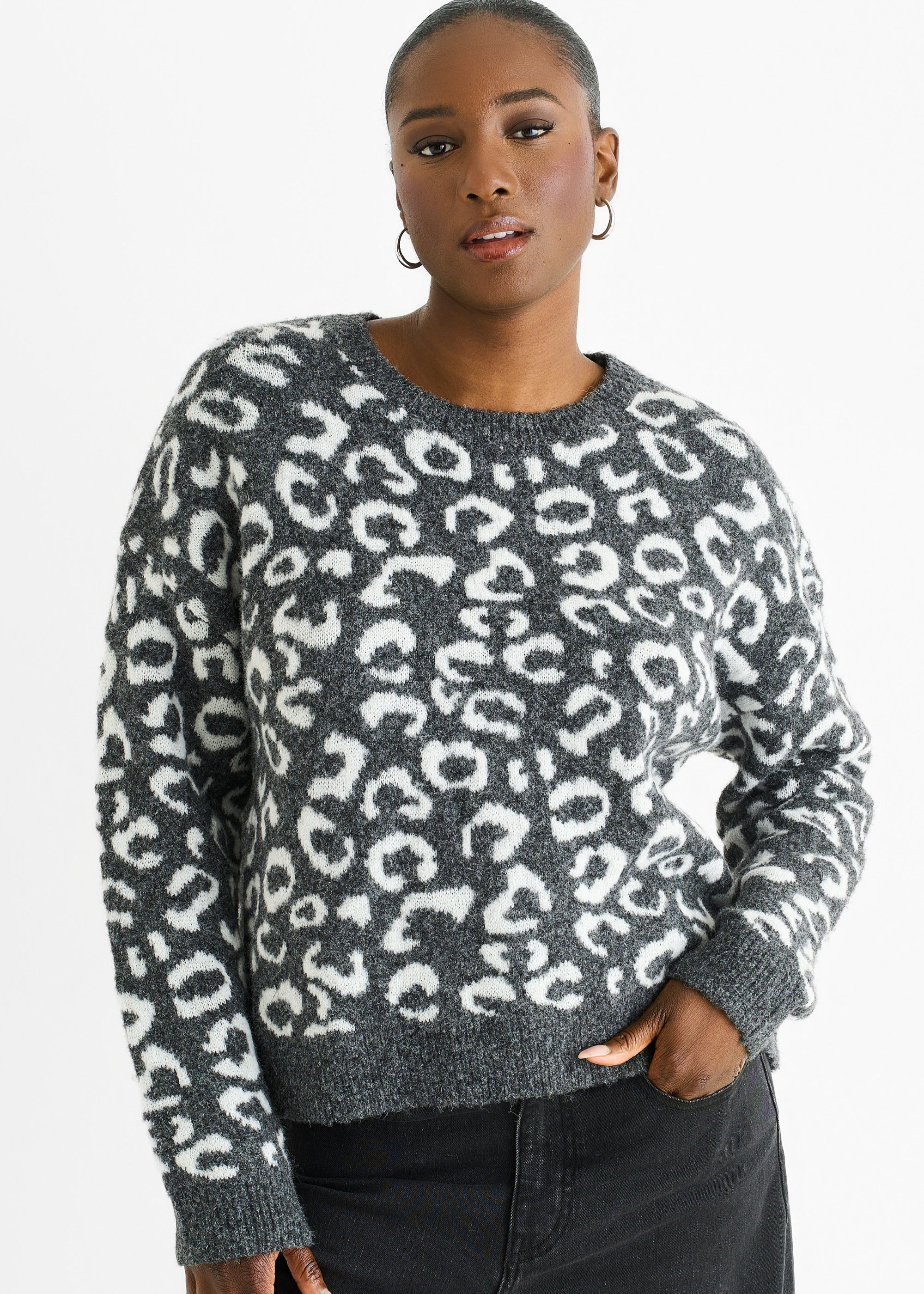 Animal Pattern Loose Fit Knit Jumper