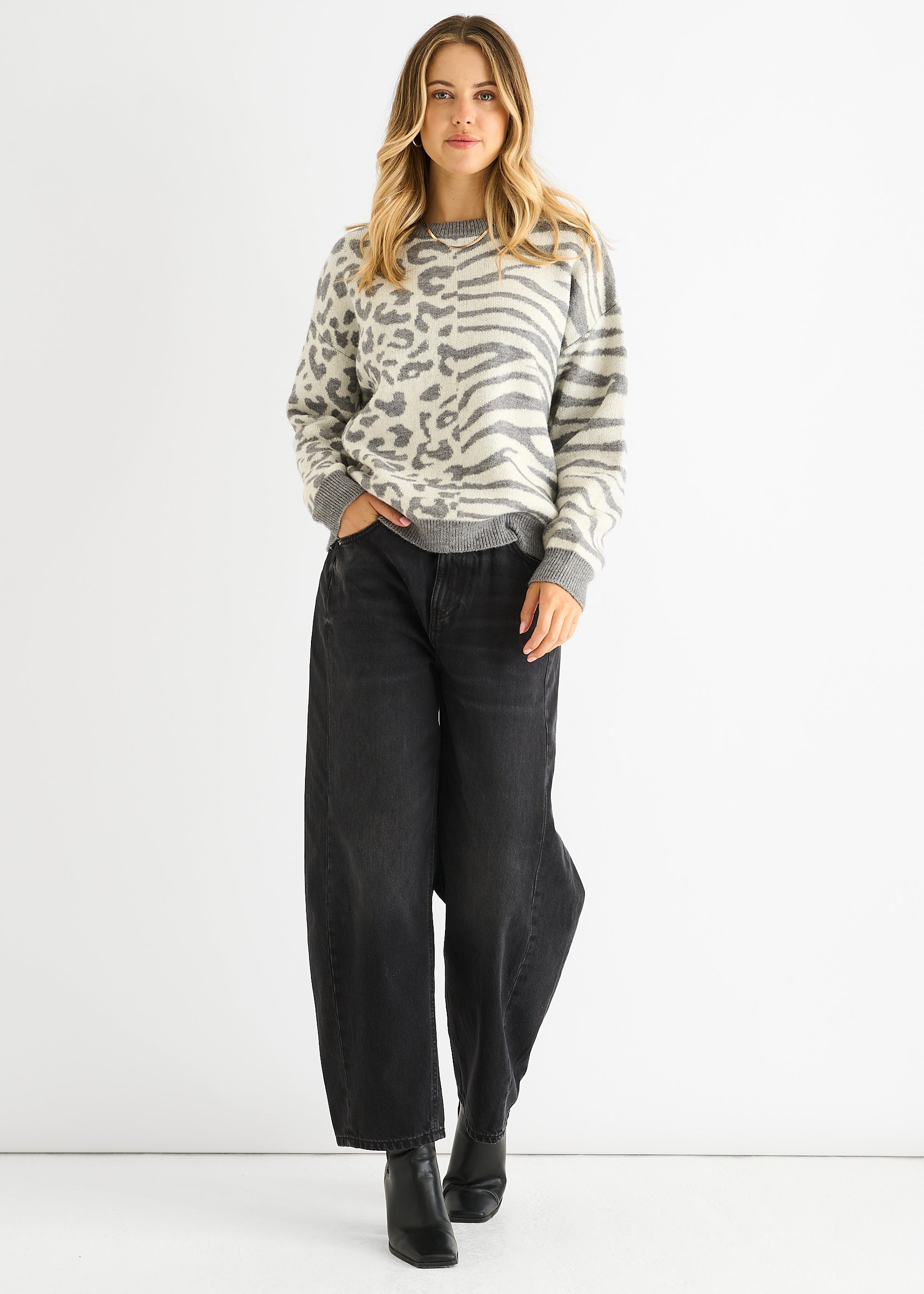 Contrast Zebra Animal Knit Jumper