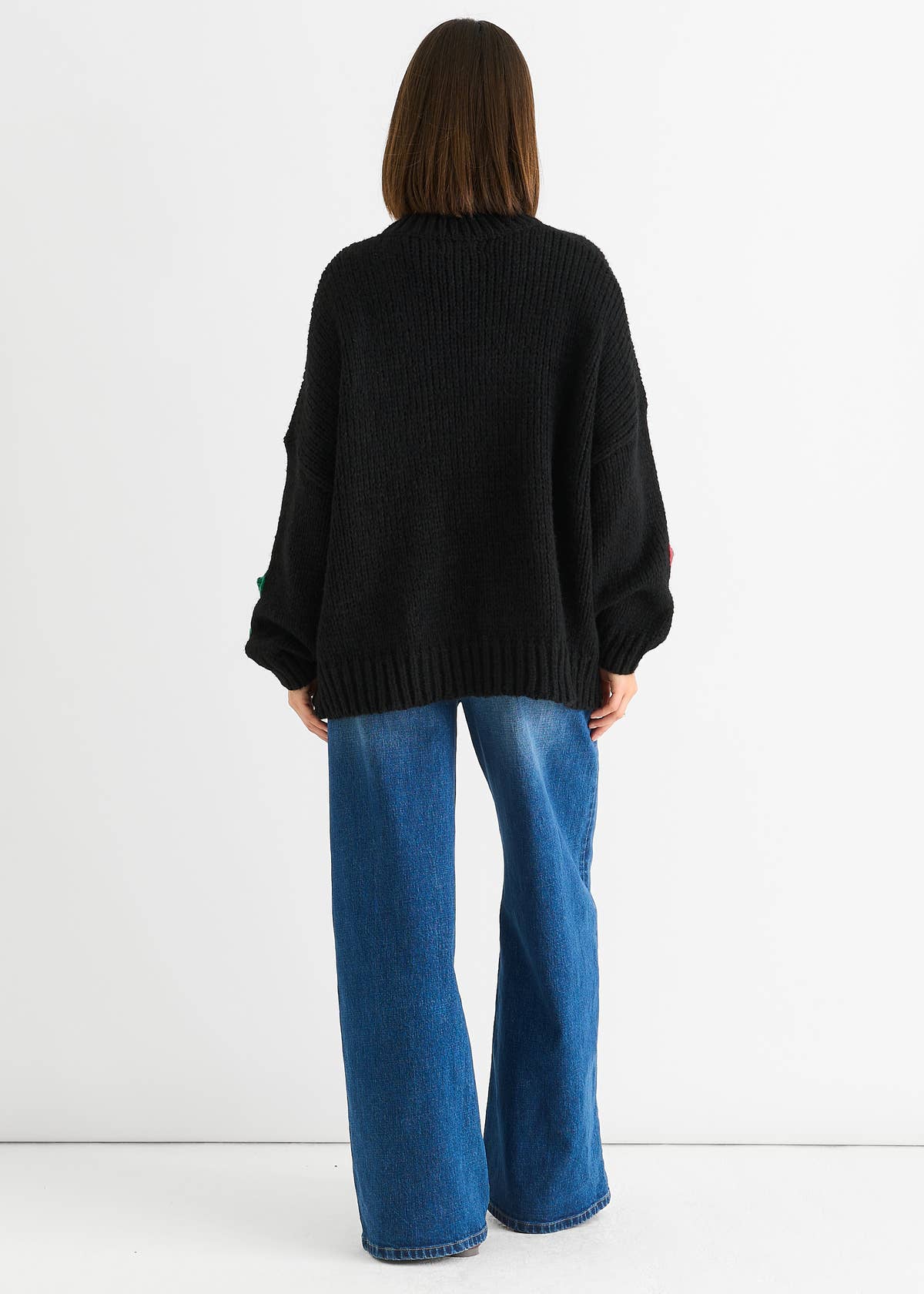 Black Floral Crochet Chunky Knit Oversized Jumper – View 8 | Gini London