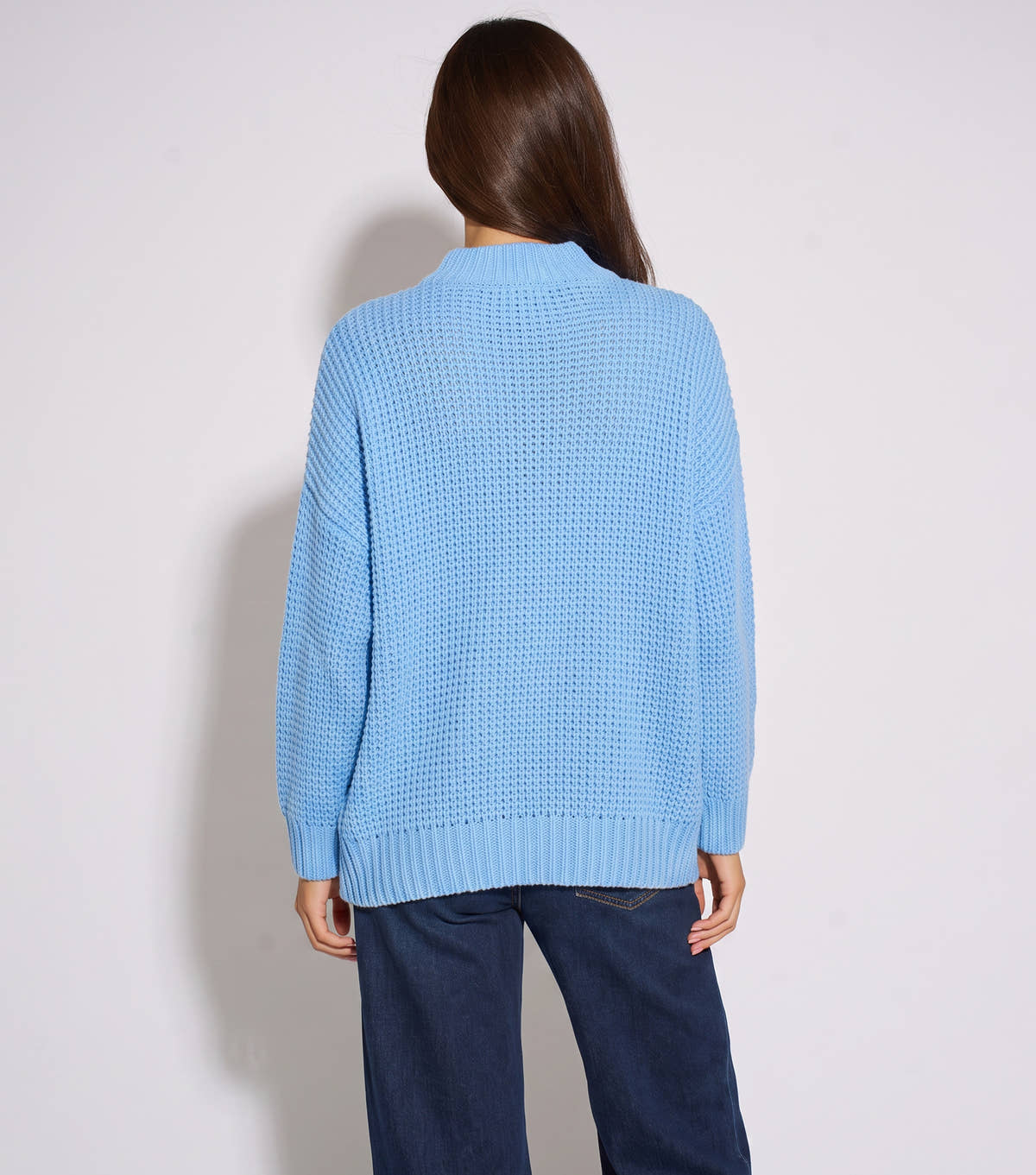 Blue Floral Crochet Chunky Knit Oversized Jumper