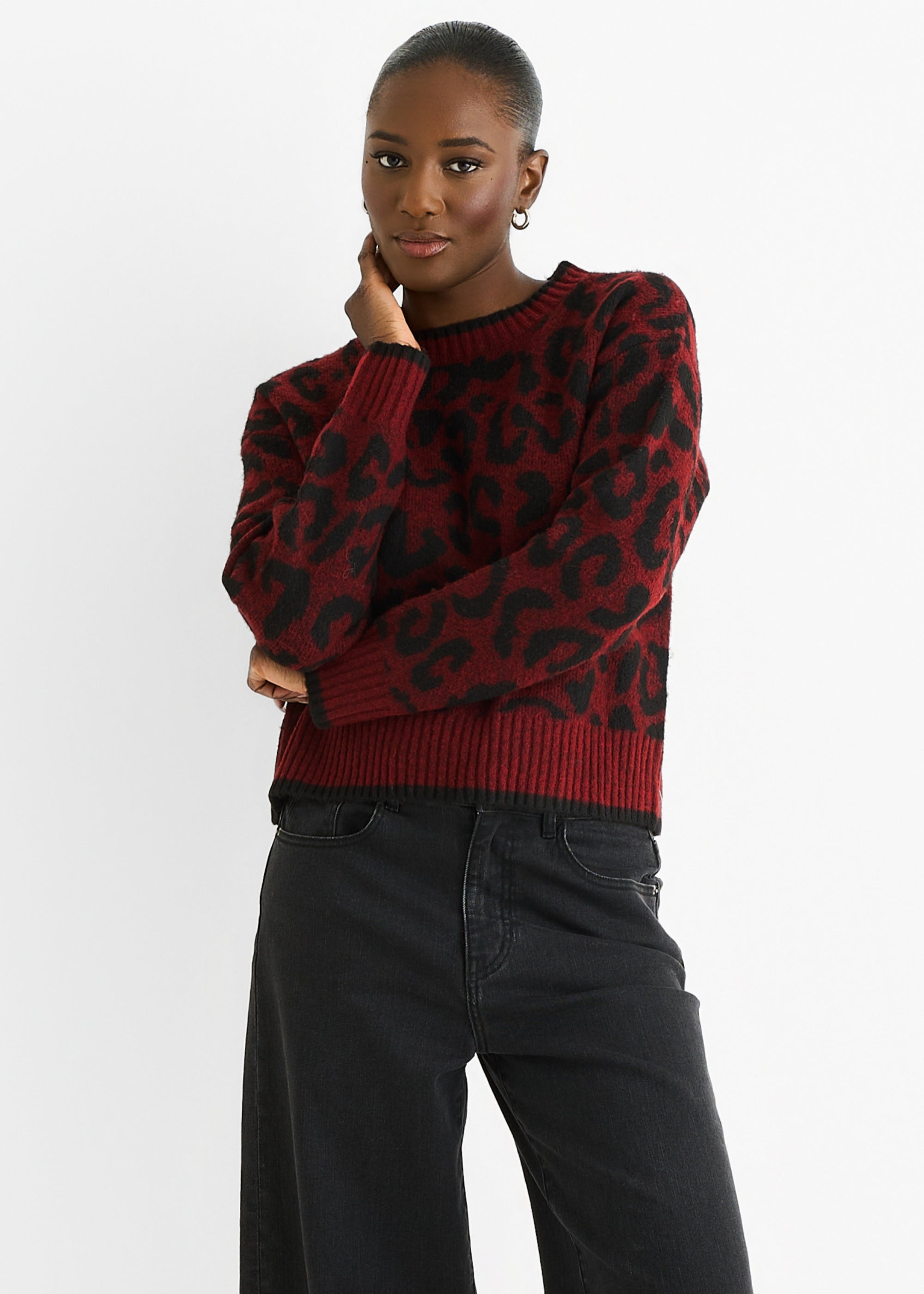 Contrast Piping Animal Knit Jumper