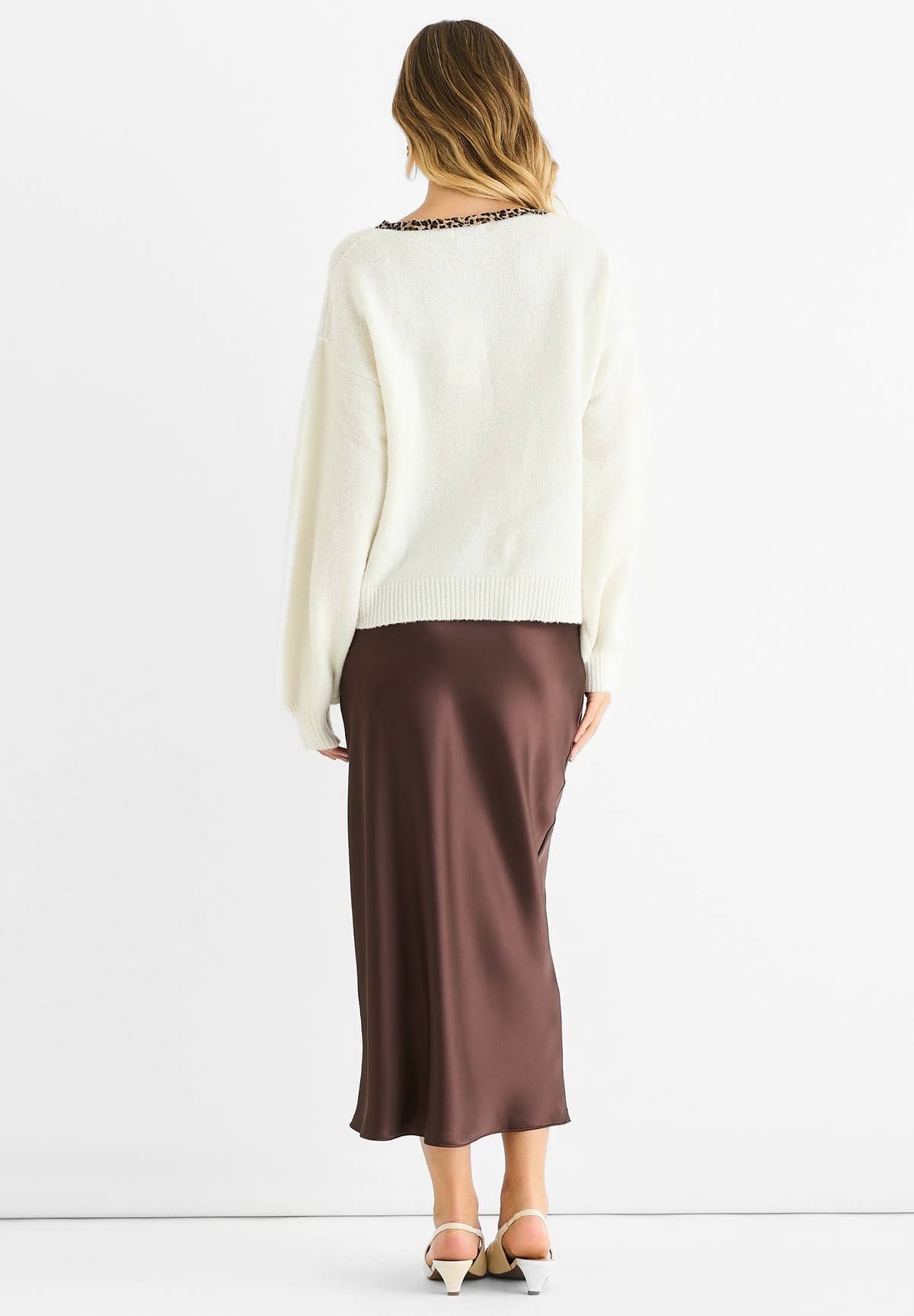 Cream Contrast Animal Tie Oversized Knit Cardigan – View 4 | Gini London