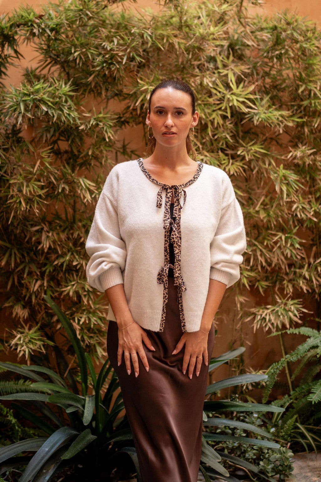 Cream Contrast Animal Tie Oversized Knit Cardigan – View 5 | Gini London