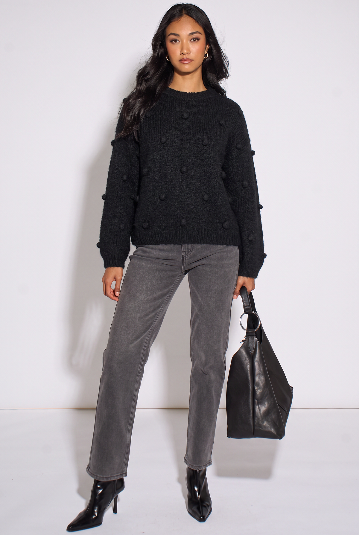 Black Wool Mix Oversized Knit Jumper