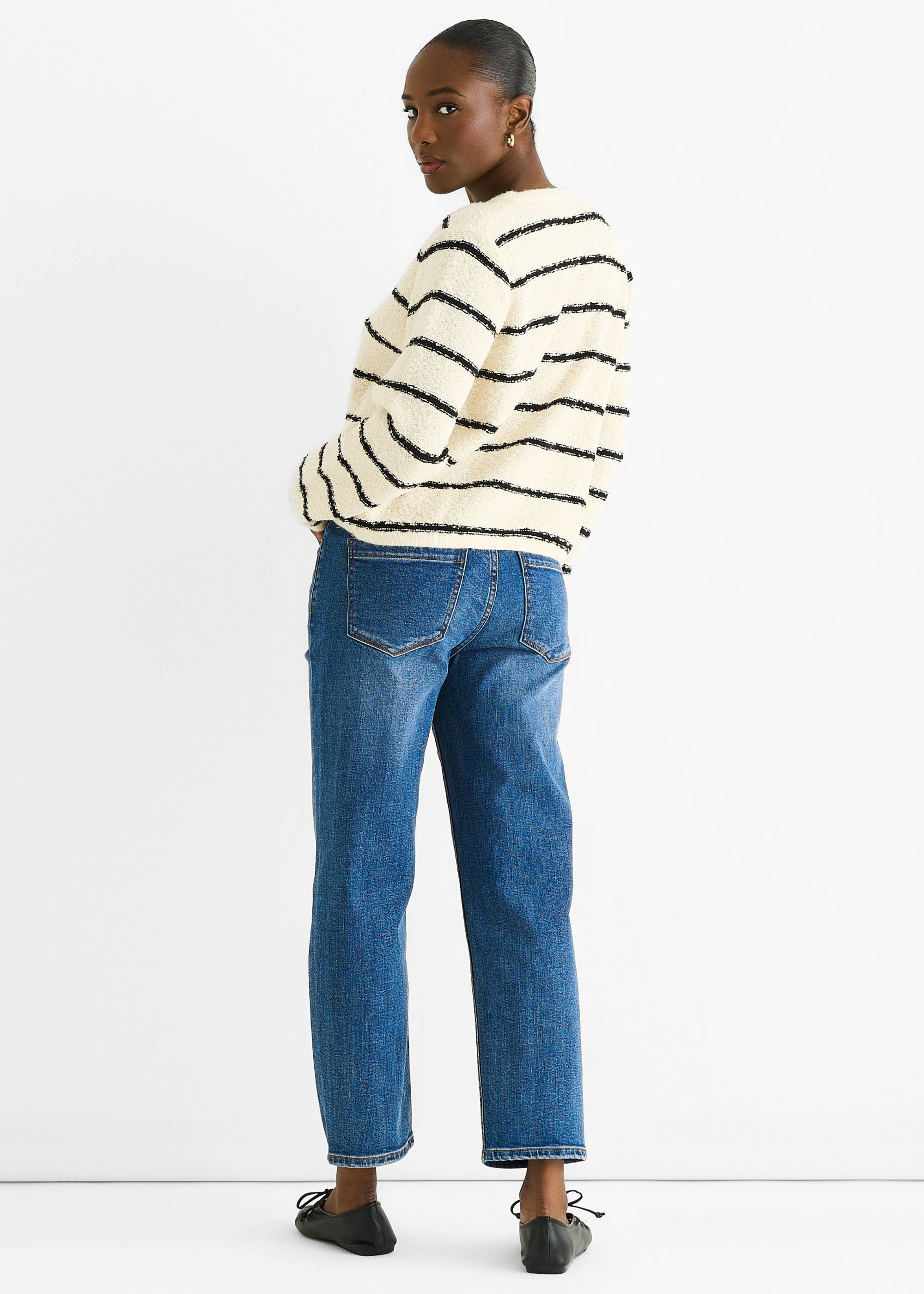 Cream Stripe Boucle Recycle Mix Knit Cardigan