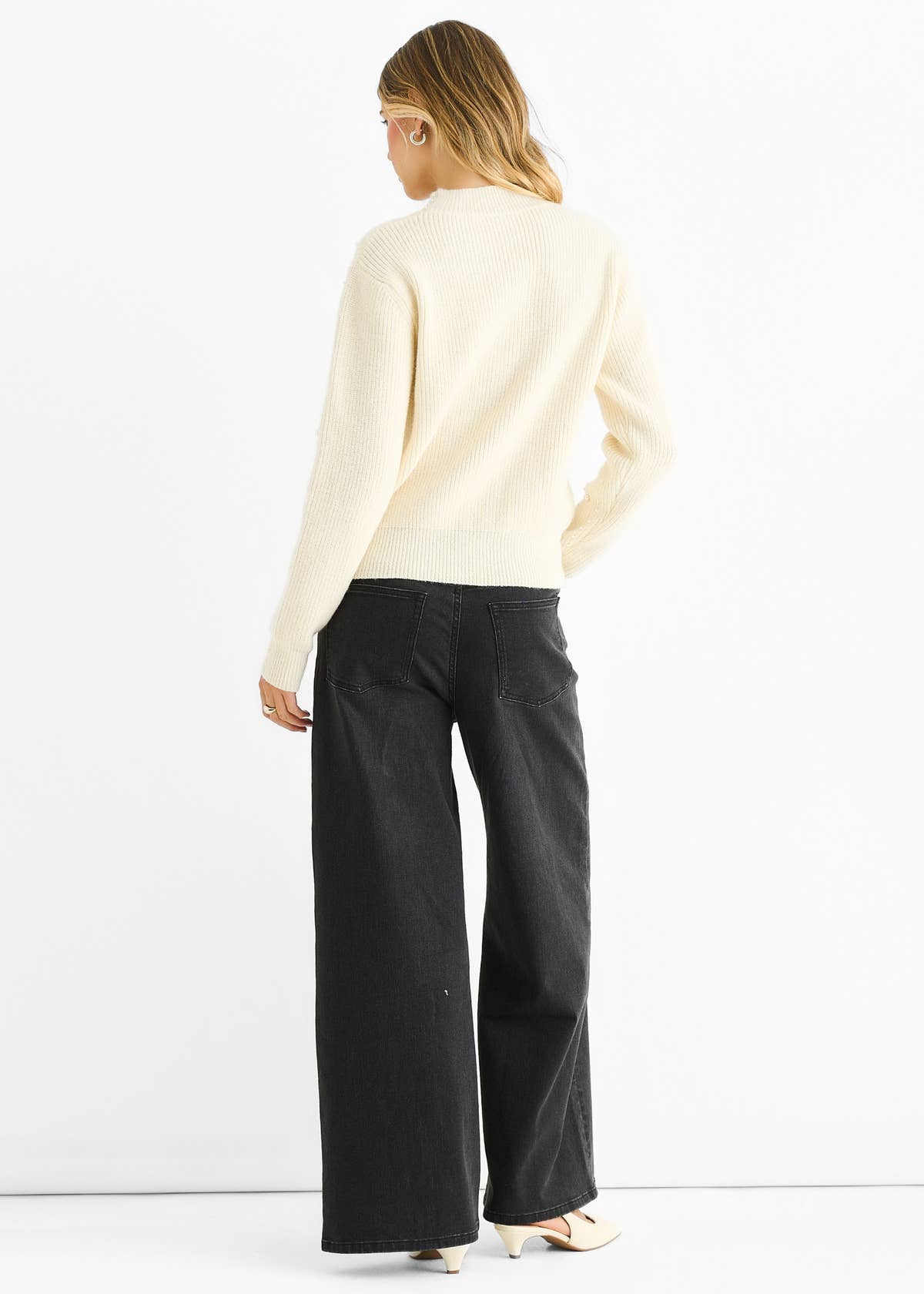 Cream Pearl Studded High Neck Knit Jumper – View 4 | Gini London