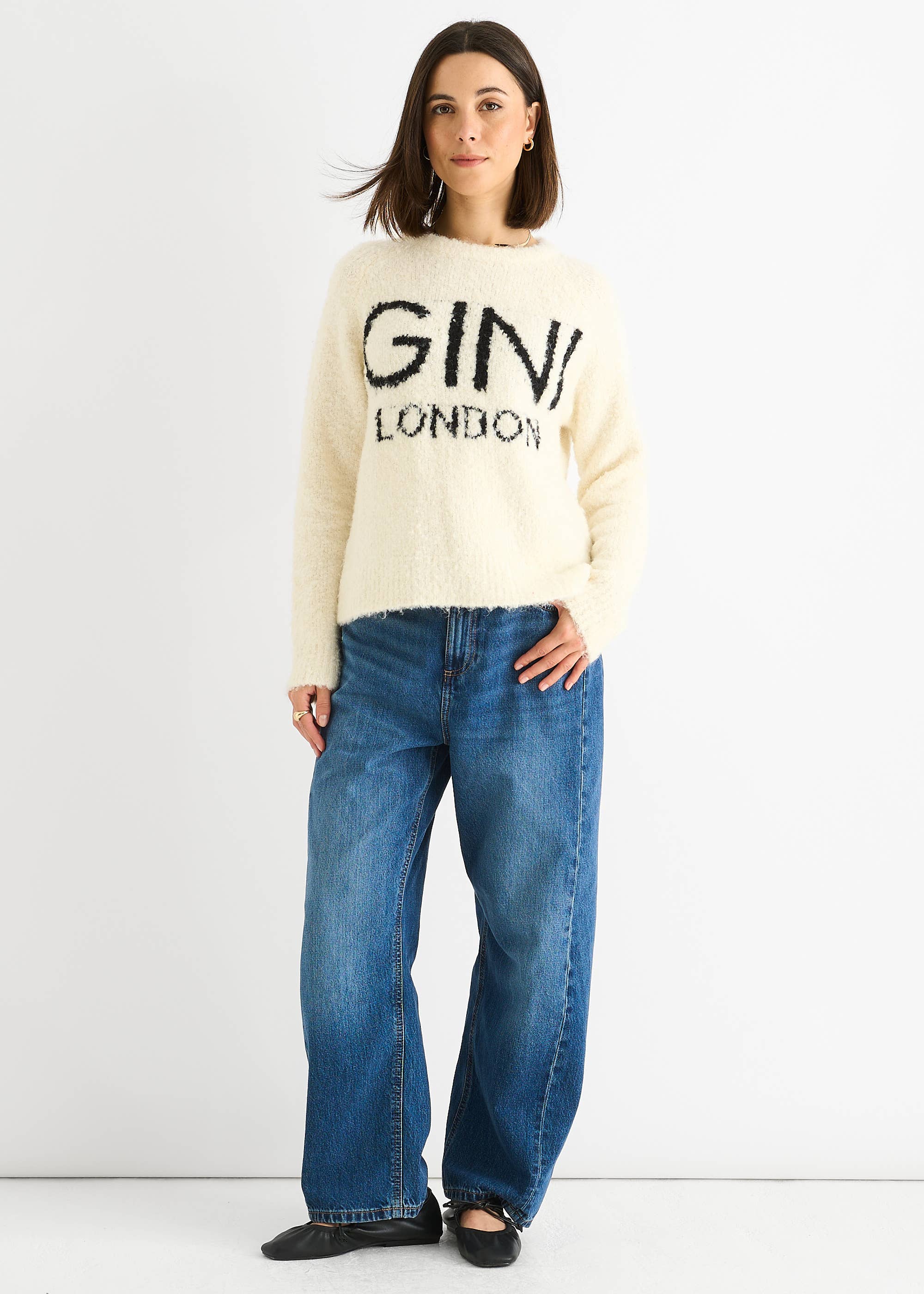 Beige Gini Logo Cozy Knit Jumper