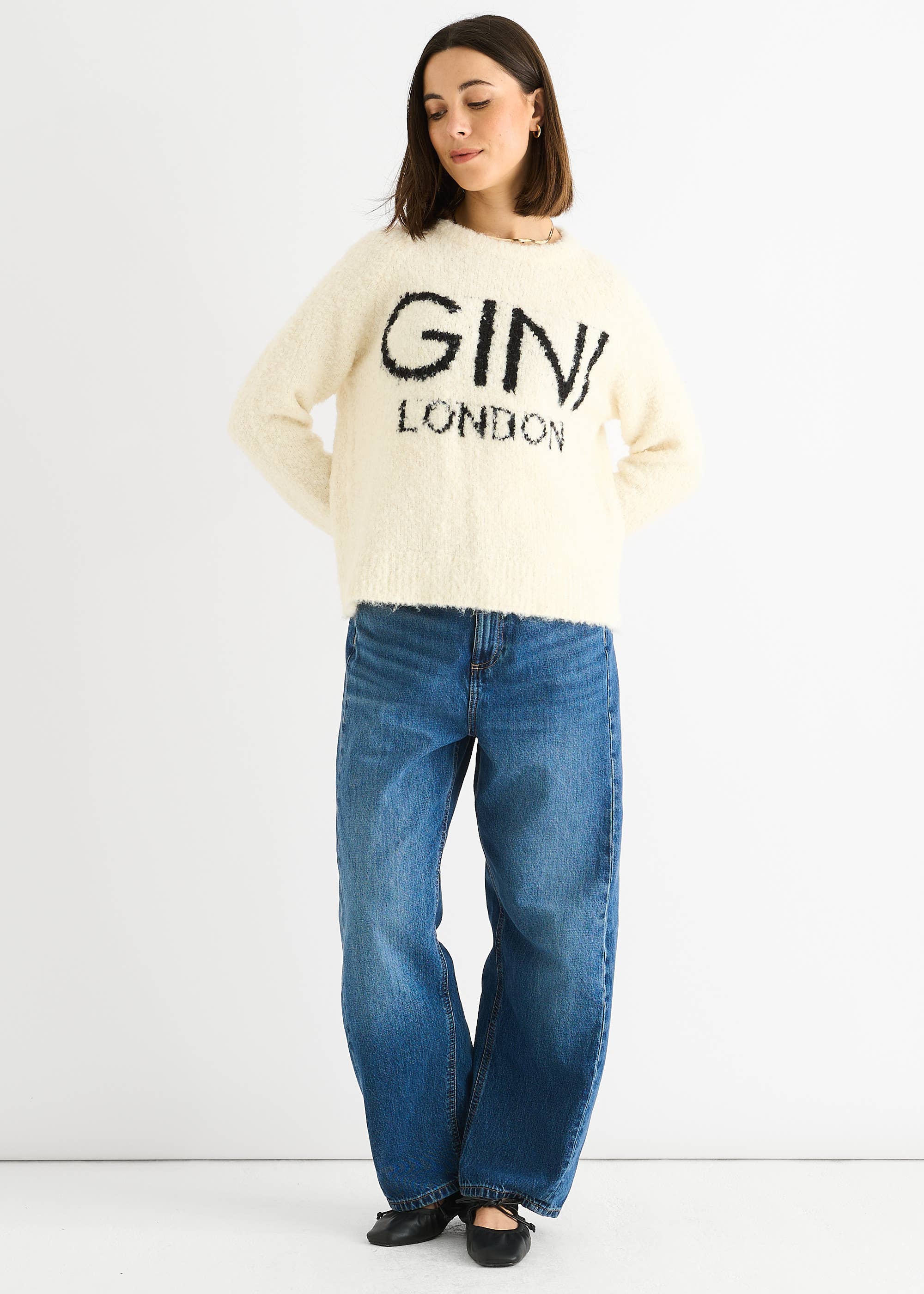 Beige Gini Logo Cozy Knit Jumper