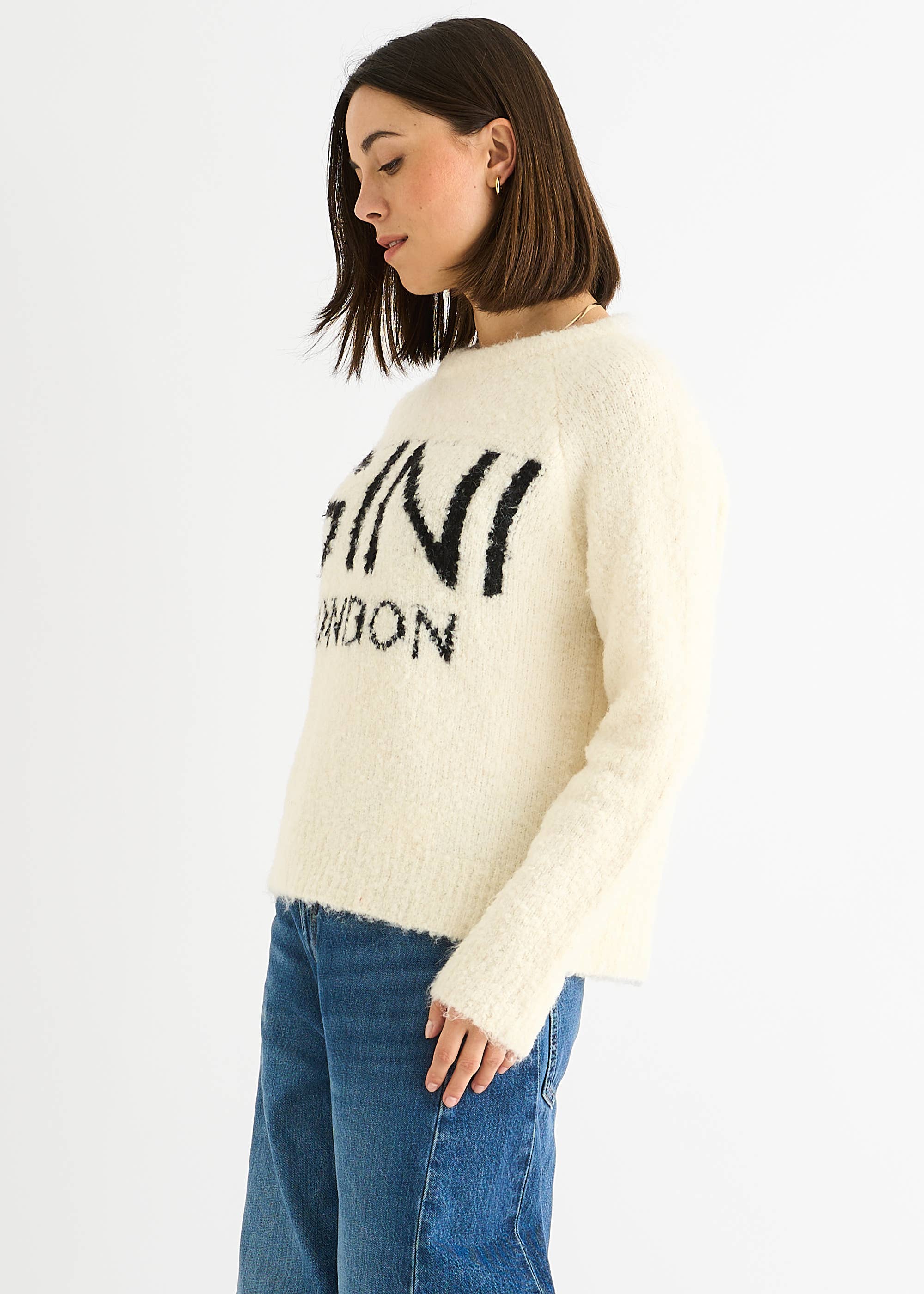 Beige Gini Logo Cozy Knit Jumper