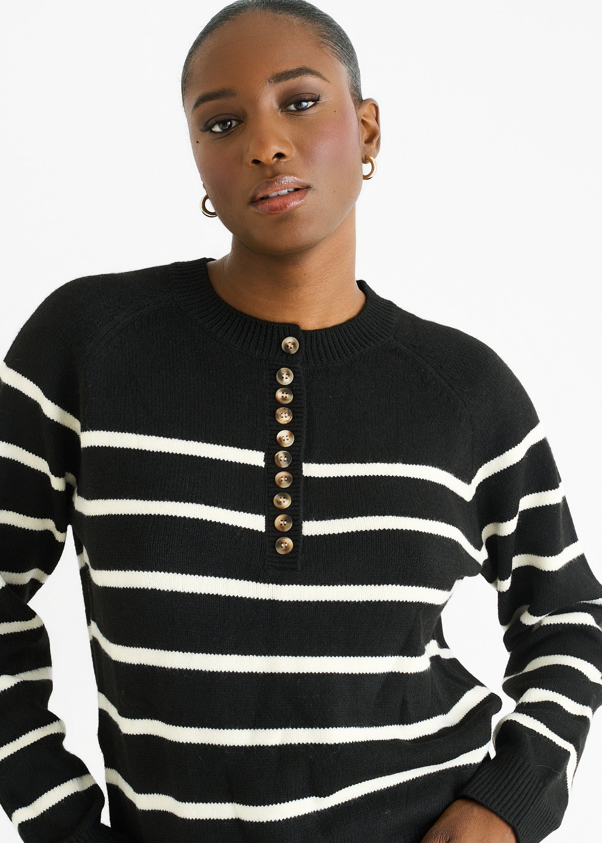 Recycle MiX Stripe Button Up Loose Fit Knit Jumper