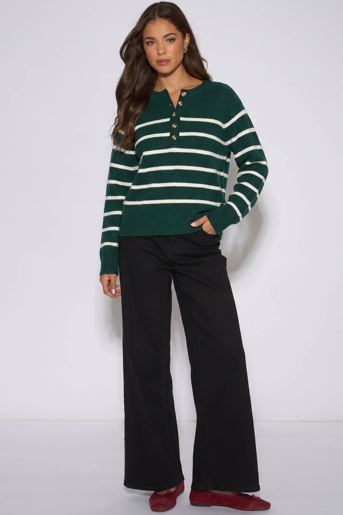 Green Recycle Mix Stripe Button Up Loose Fit Knit Jumper
