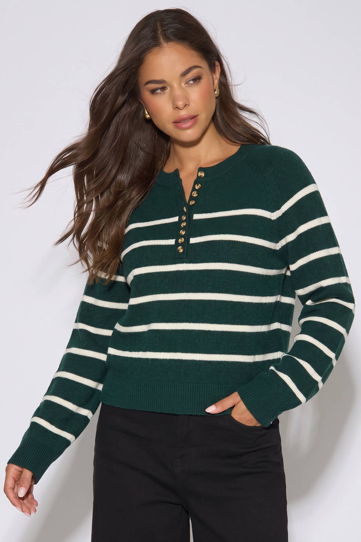 Green Recycle Mix Stripe Button Up Loose Fit Knit Jumper