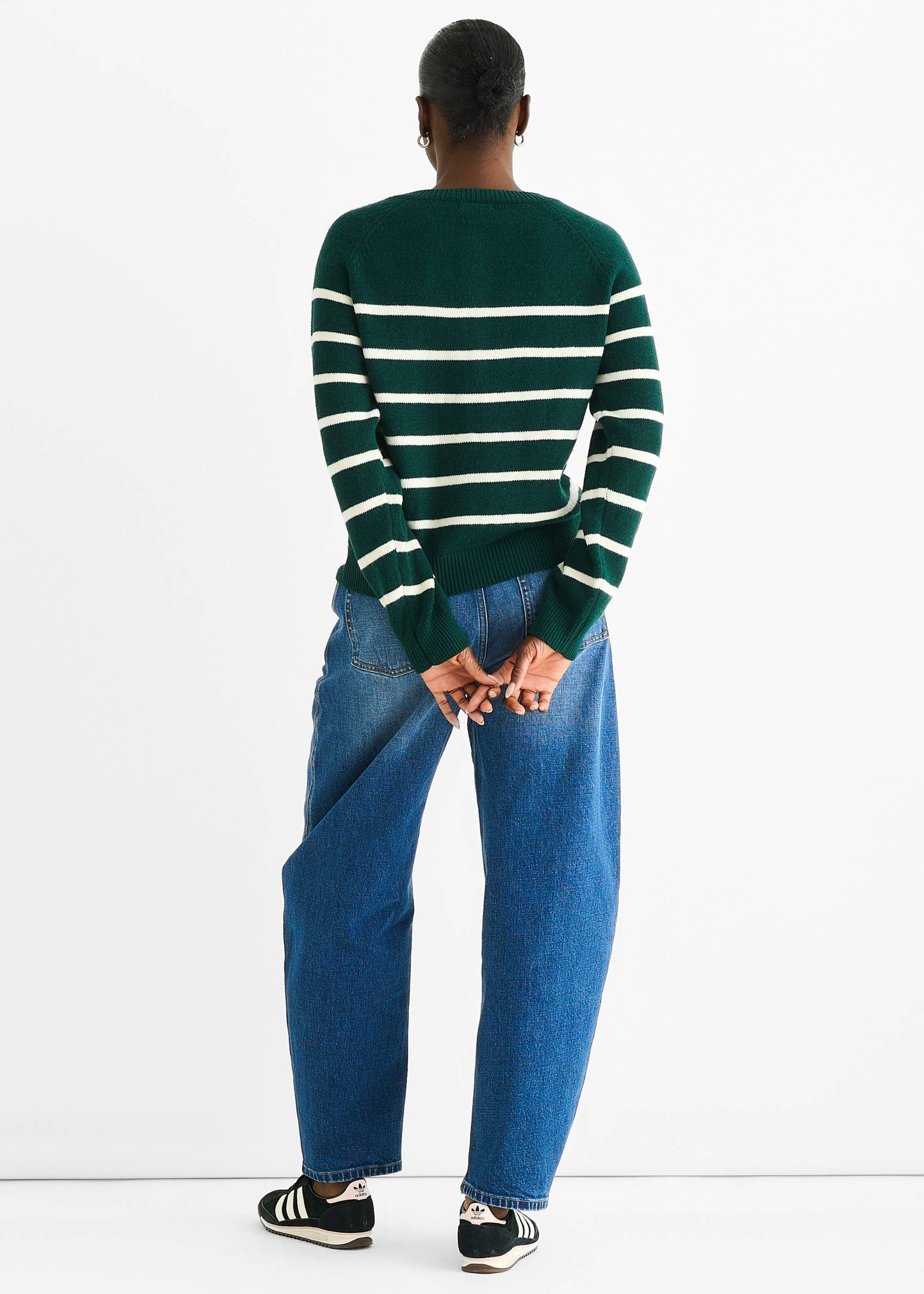 Green Recycle Stripe Button Up Loose Fit Knit Jumper