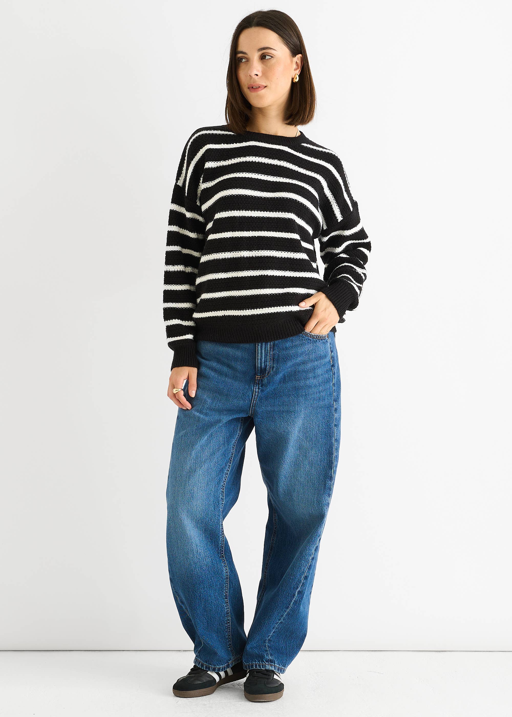 Black Stripe Chunky Knit Oversized Jumper