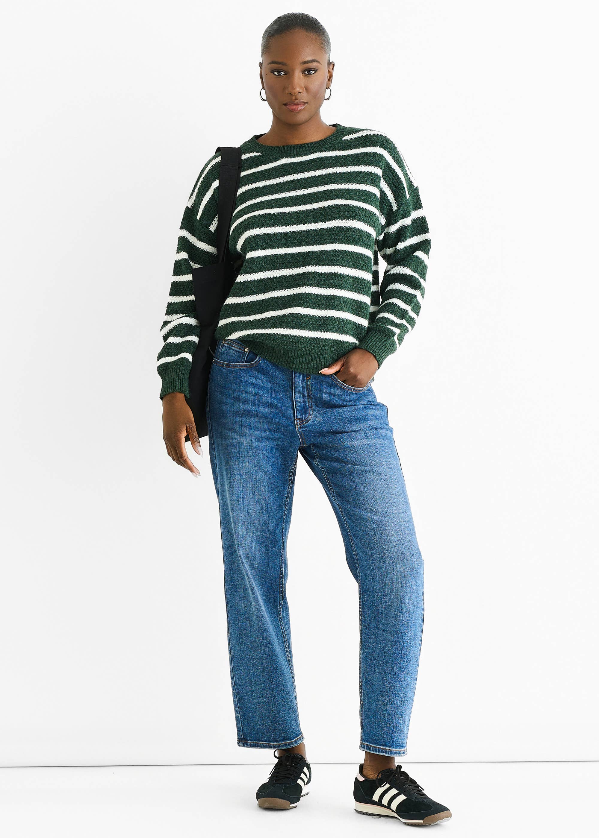 Green Stripe Chunky Knit Oversized Jumper