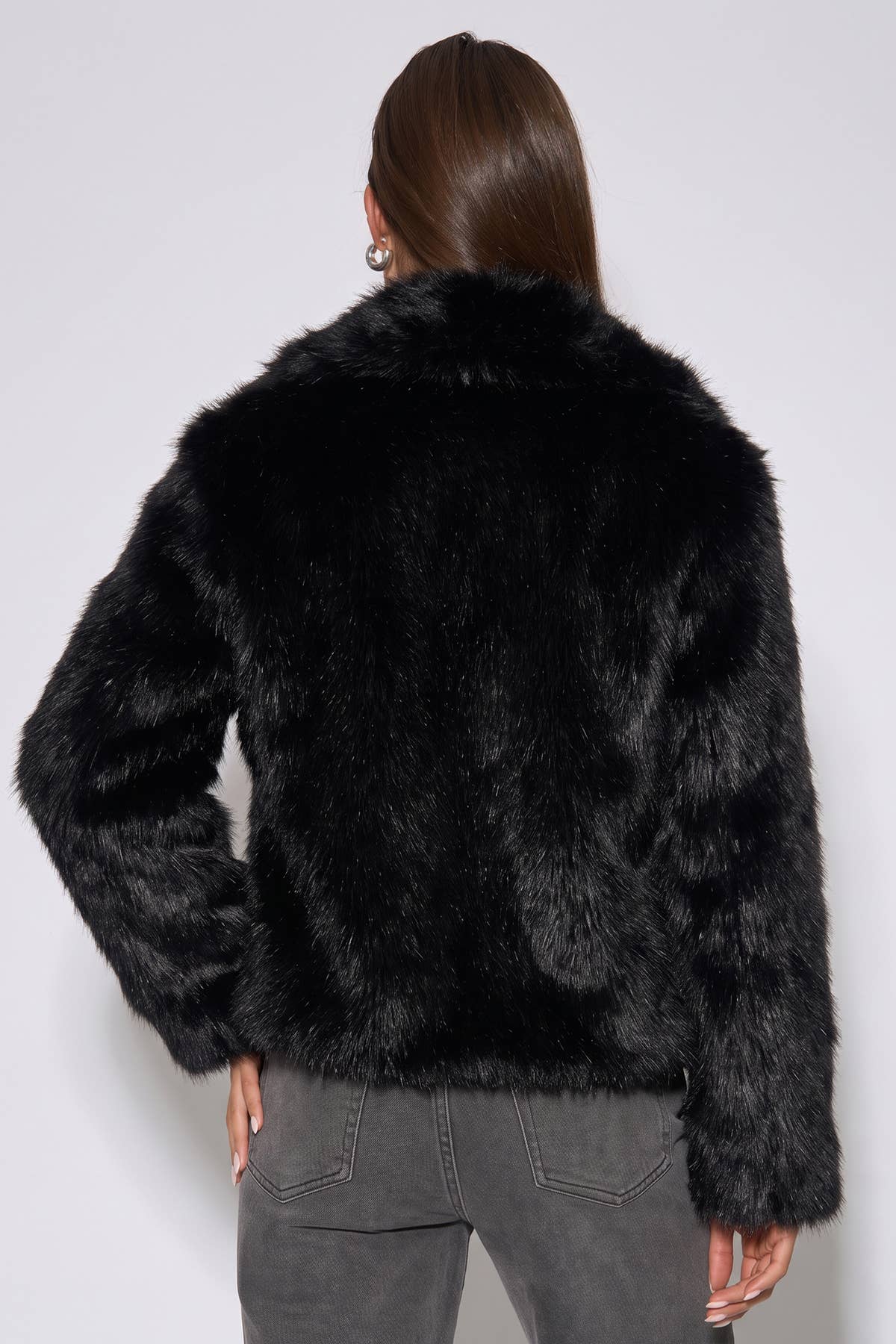 Black Ombre Lapel Faux Fur Jacket– View 2 | Gini London