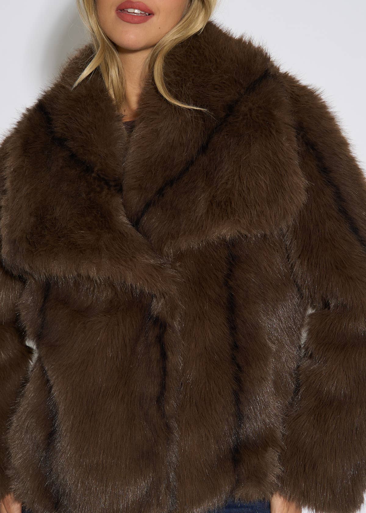 Coffee Ombre Lapel Faux Fur Jacket