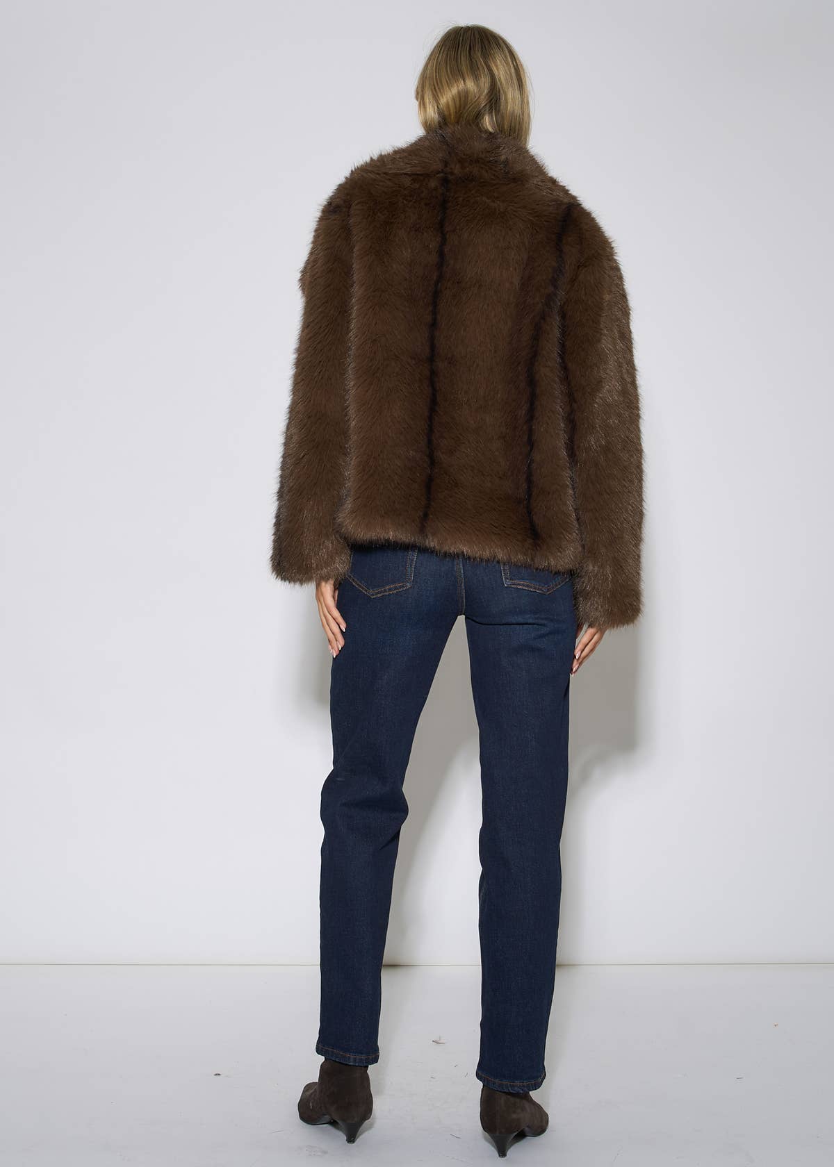 Coffee Ombre Lapel Faux Fur Jacket