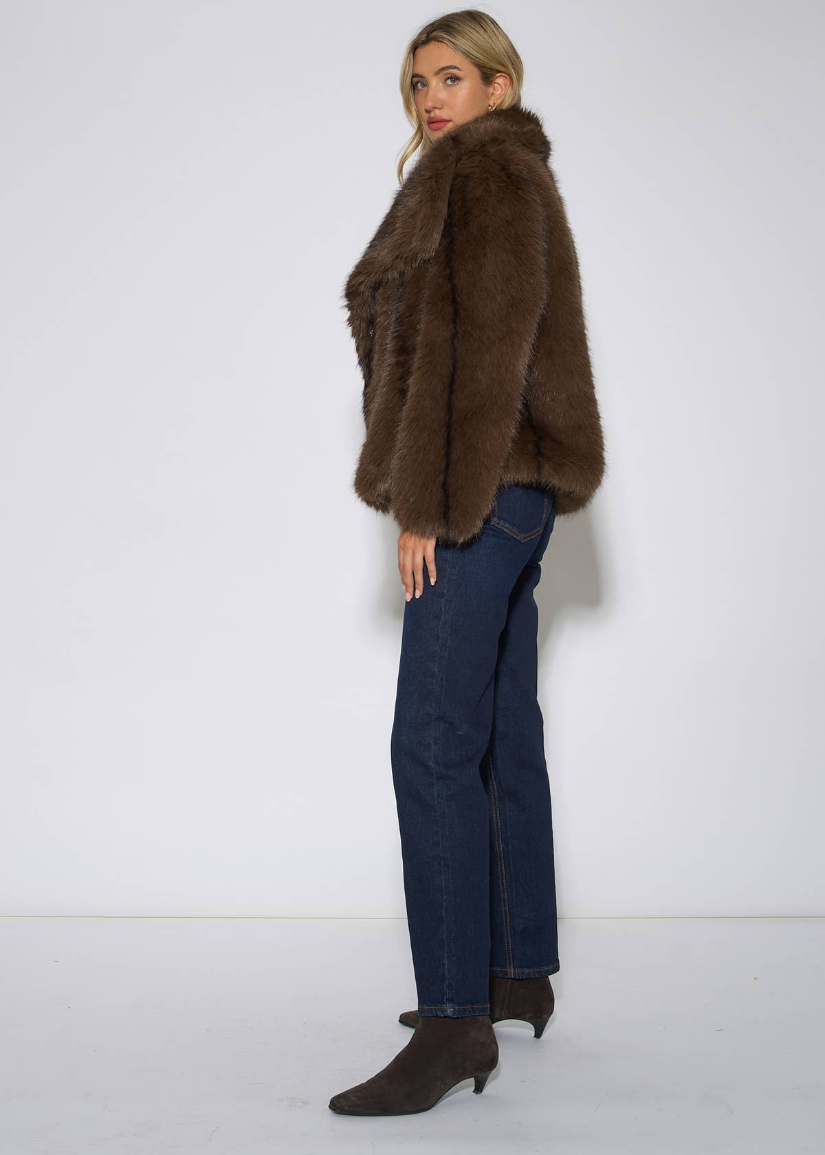 Coffee Ombre Lapel Faux Fur Jacket