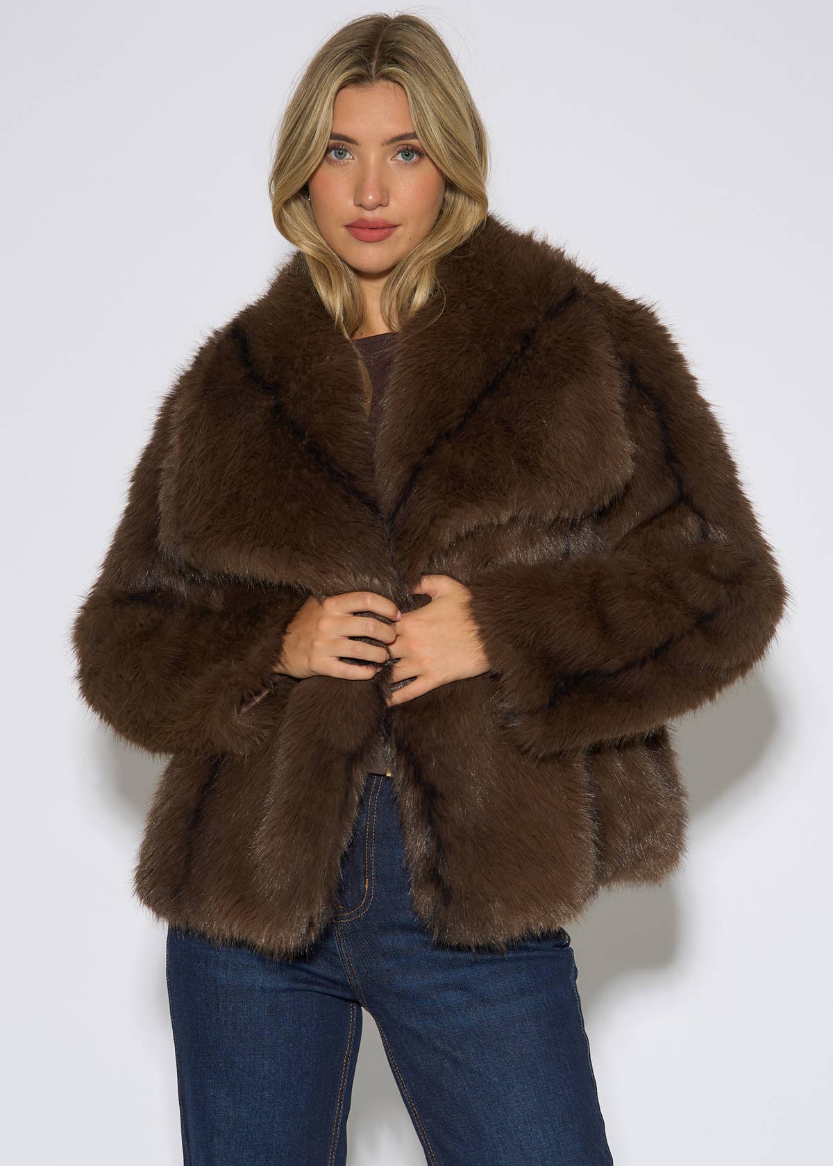 Coffee Ombre Lapel Faux Fur Jacket