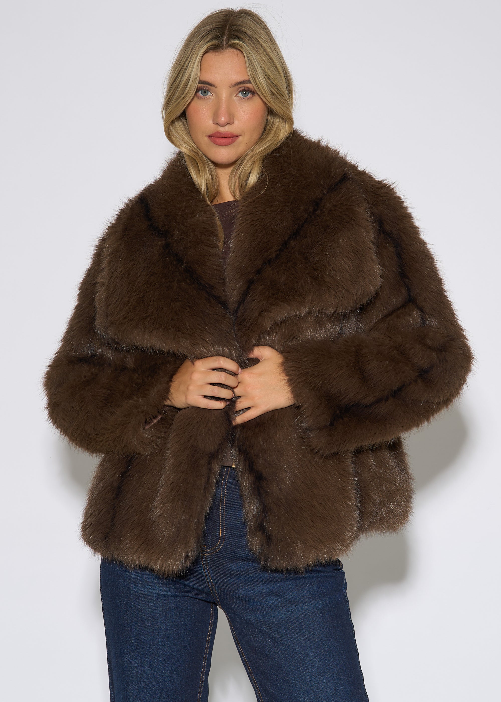 Coffee Ombre Lapel Faux Fur Jacket