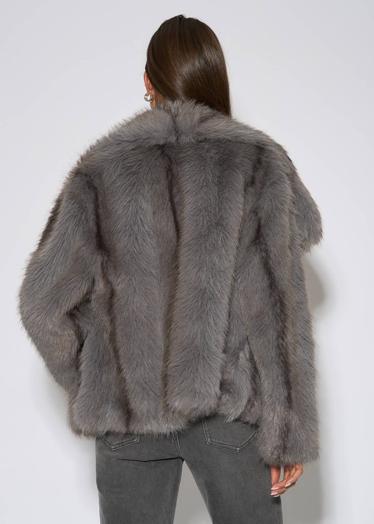 Grey Ombre Lapel Faux Fur Jacket