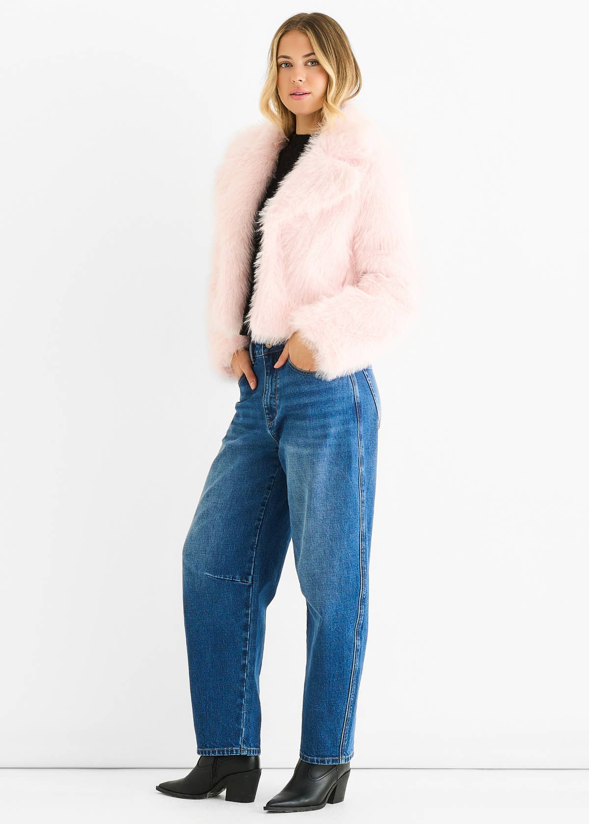 Pink Faux Fur Lapel Short Jacket – View 3 | Gini London