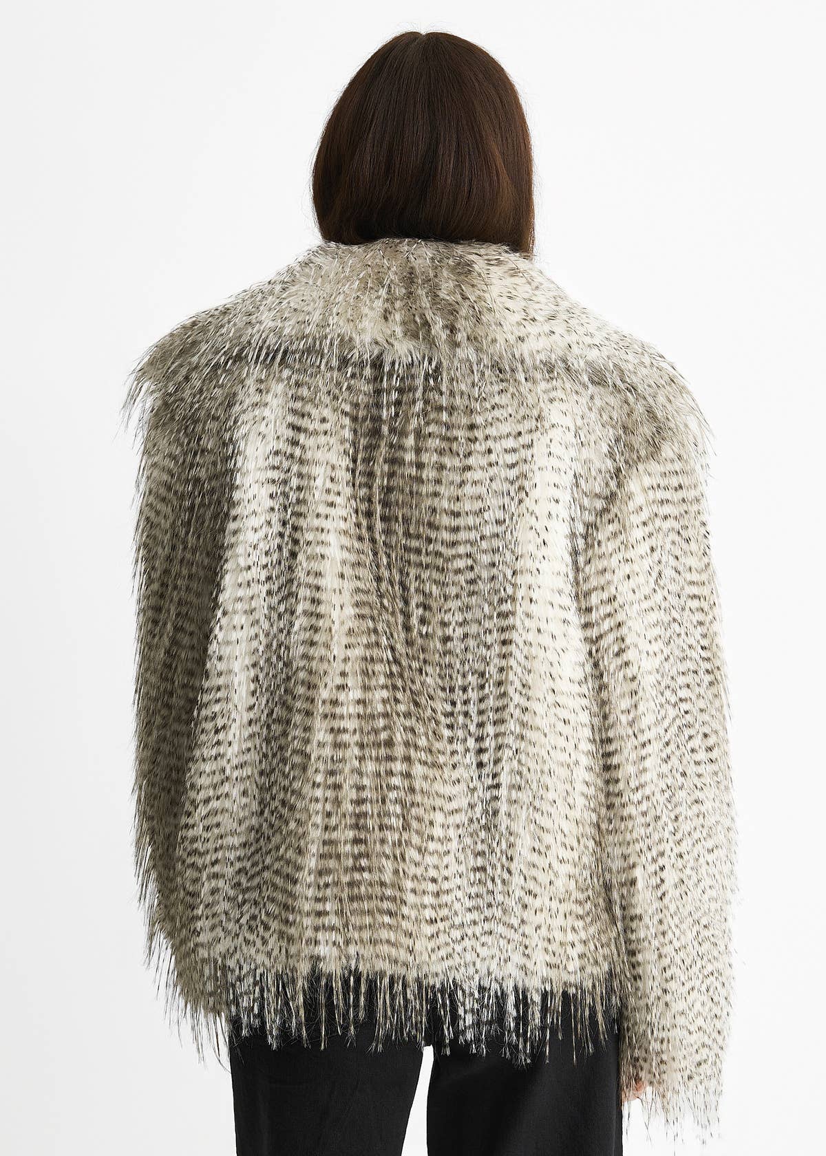 Brown Snow Leopard Faux Fur Short Jacket – View 6 | Gini London