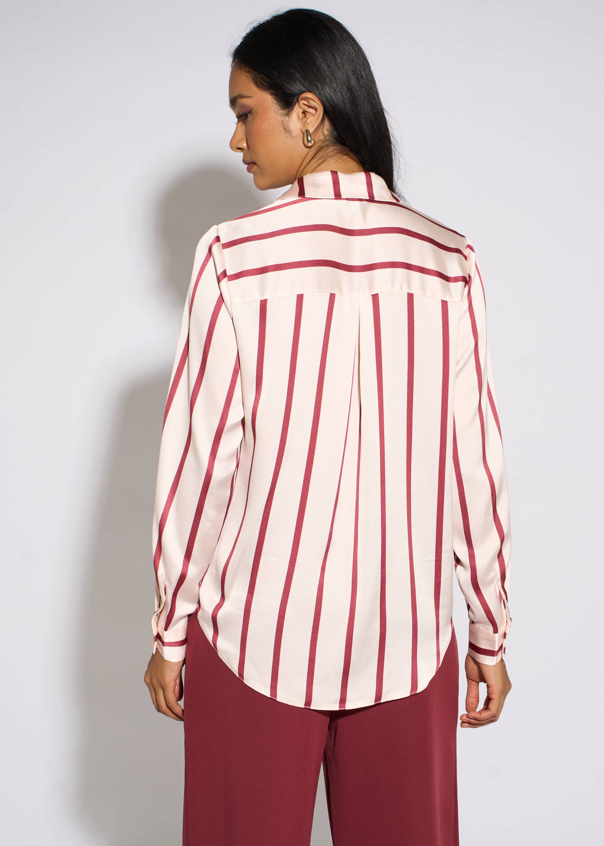 Burgundy Stripe Loose Fit Shirt
