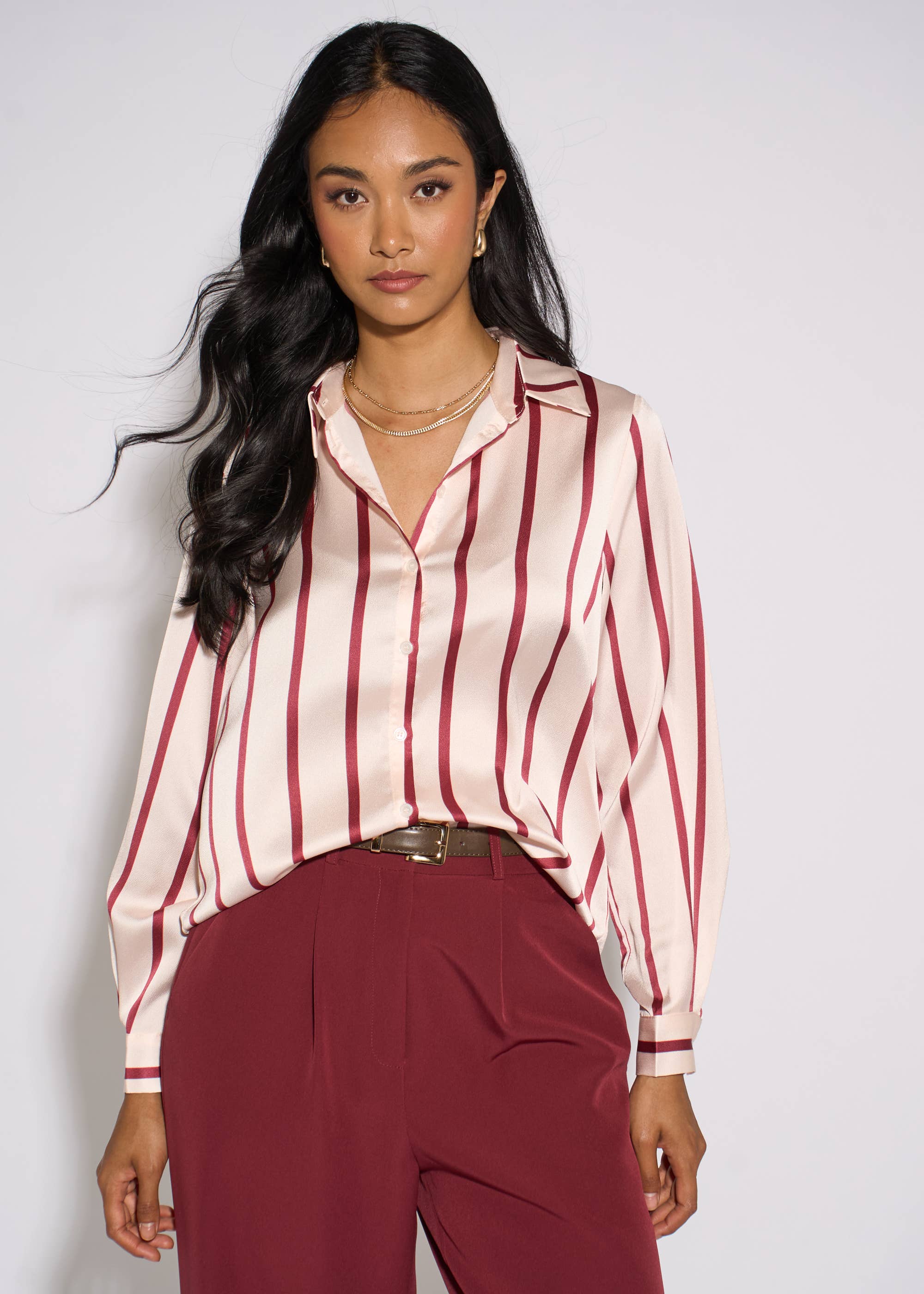 Burgundy Stripe Loose Fit Shirt
