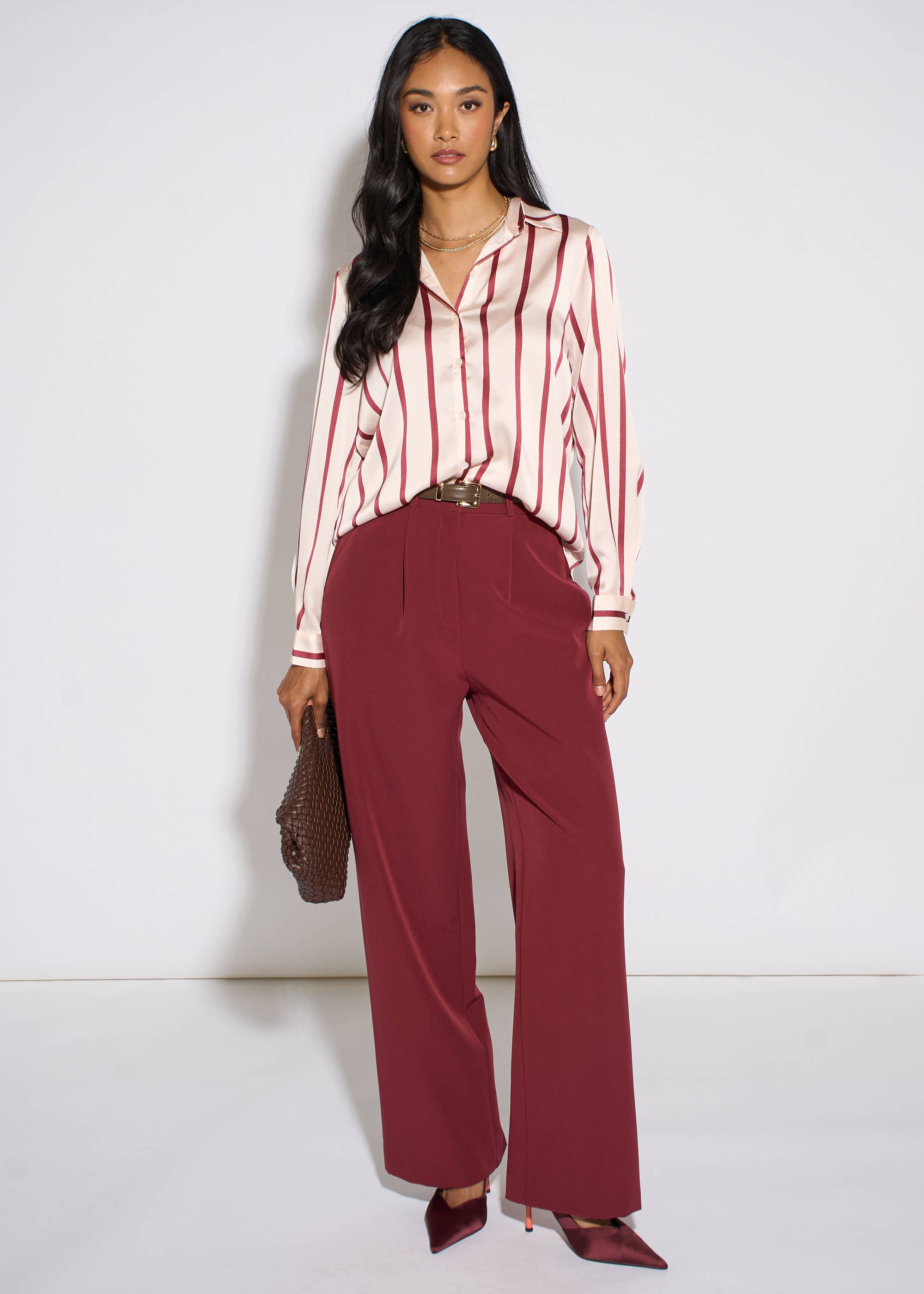 Burgundy Stripe Loose Fit Shirt