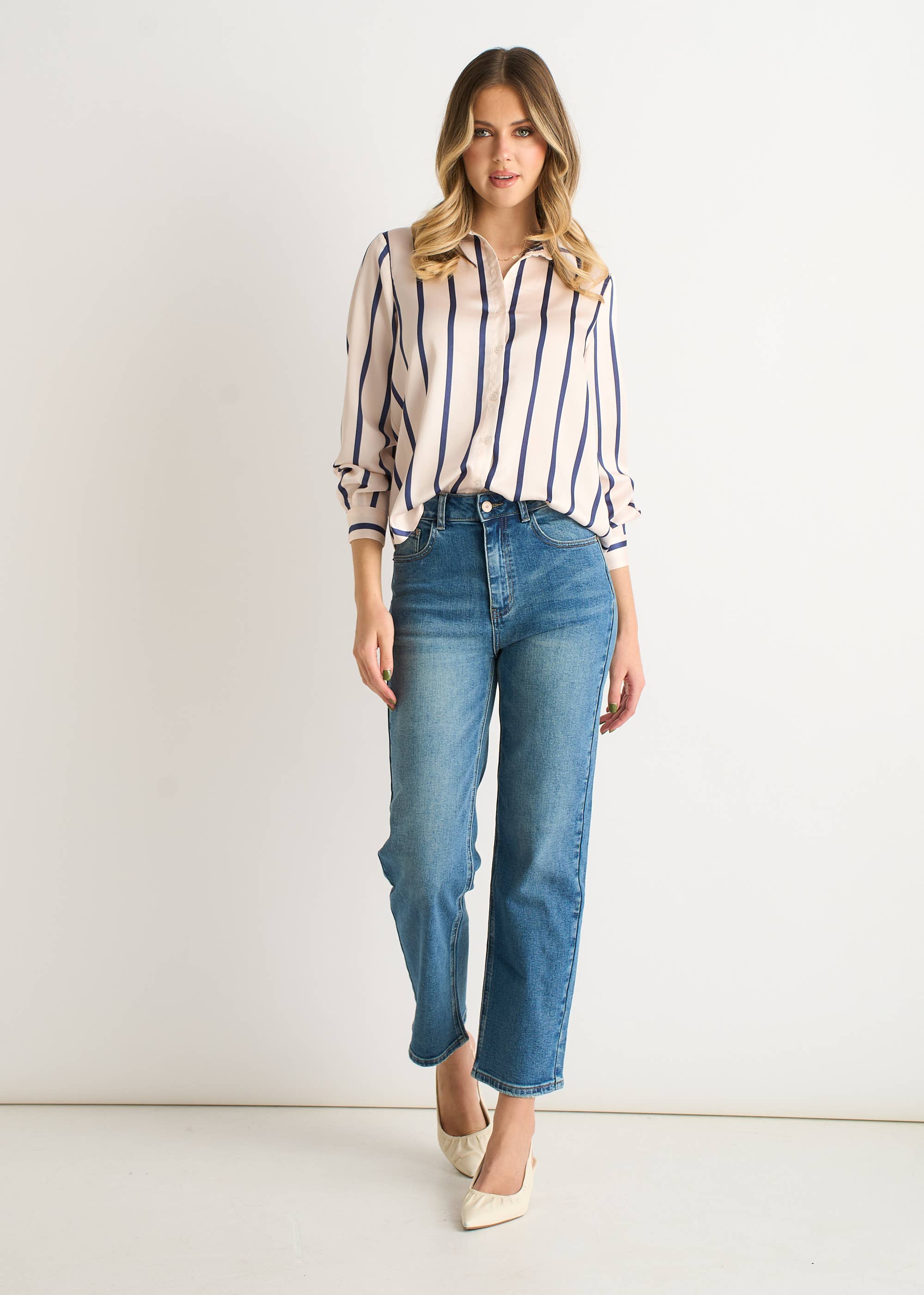 Navy Stripe Loose Fit Shirt