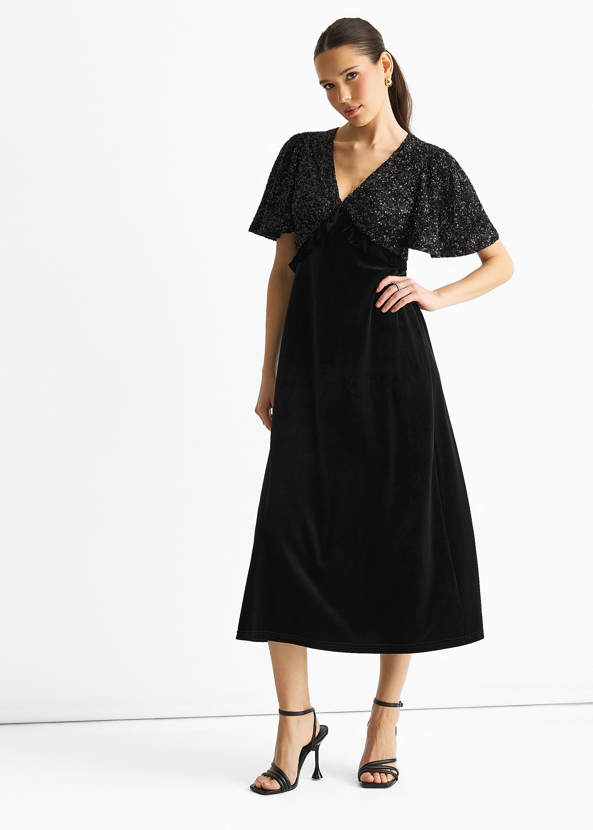 Sequin Top Premium Velvet Occasion Midi Dress