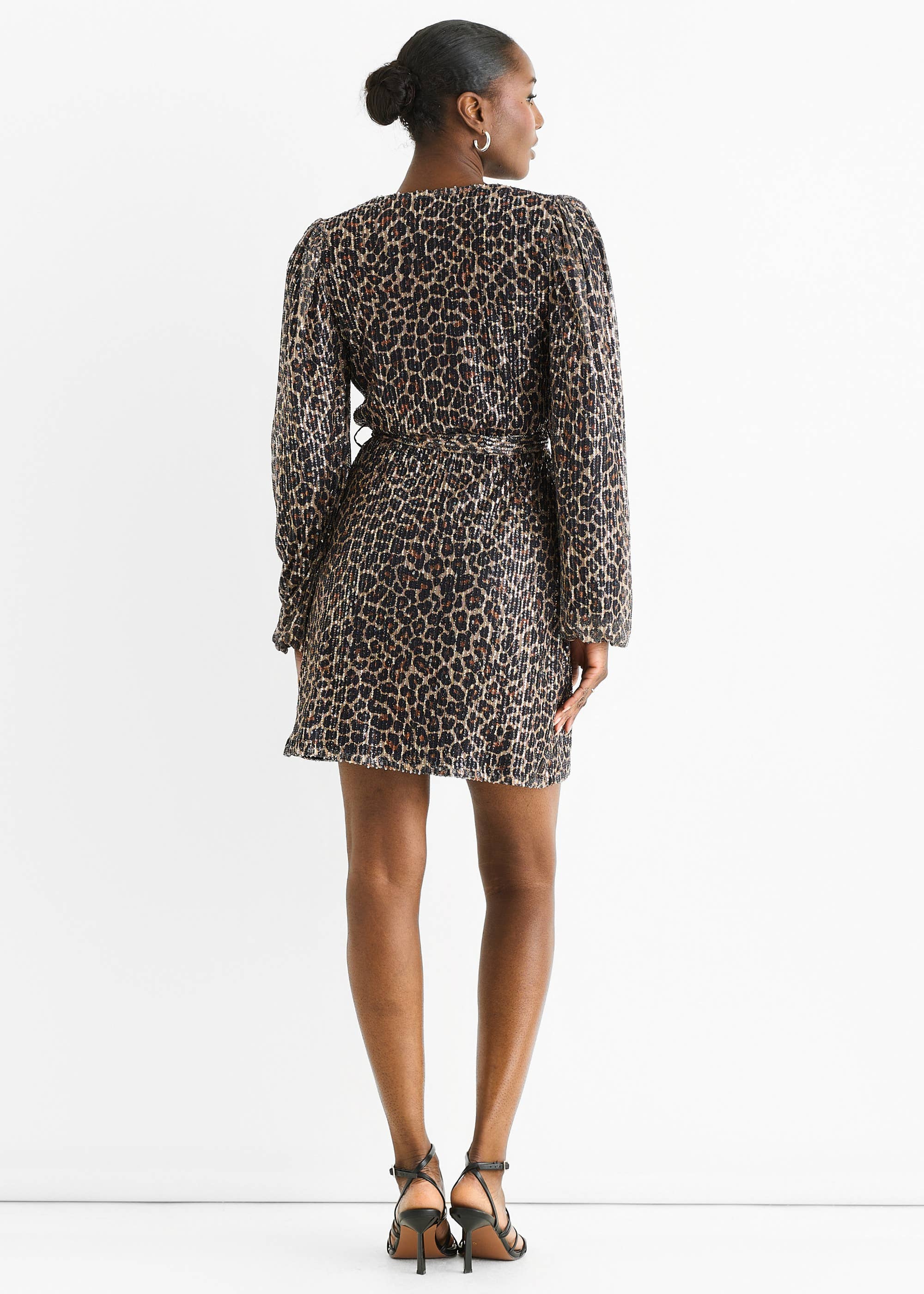 Black Animal Sequin Wrap Elasticated Waist Mini Dress
