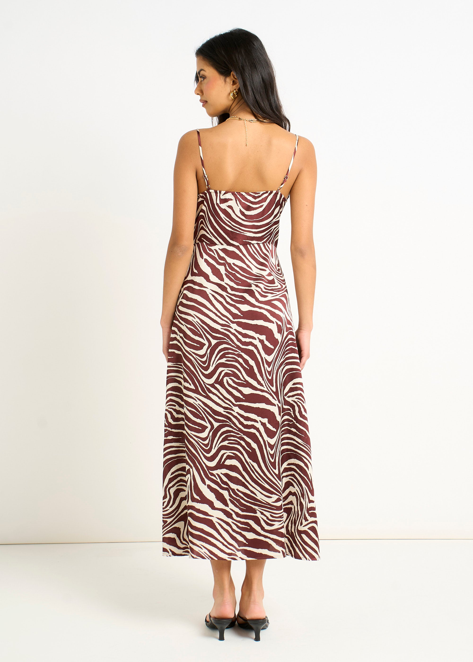 Burgundy Zebra Cowl Neck Midi Dress