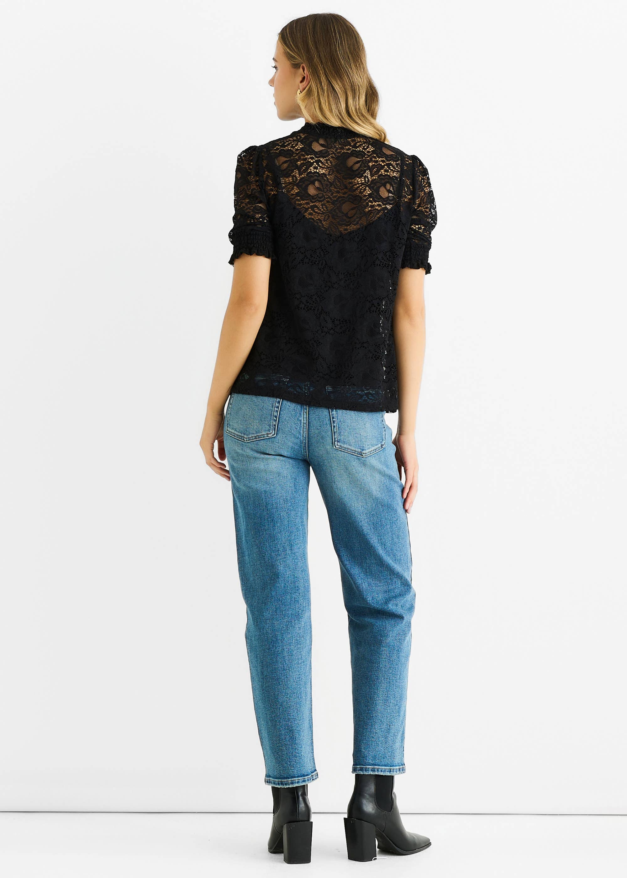 Black High Neck Lace Loose Fit Blouse