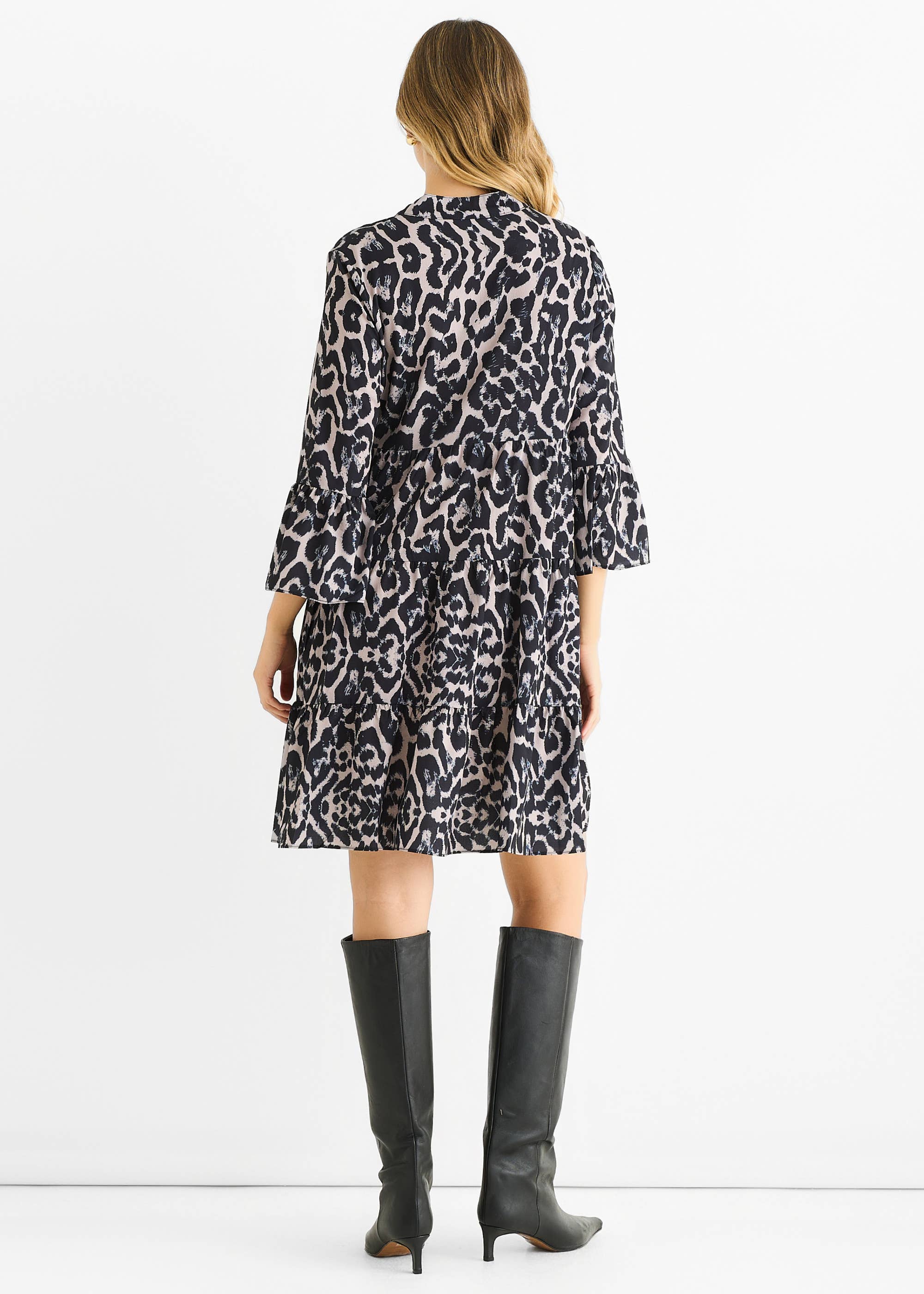 Grey Animal Print Skater Mini Dress