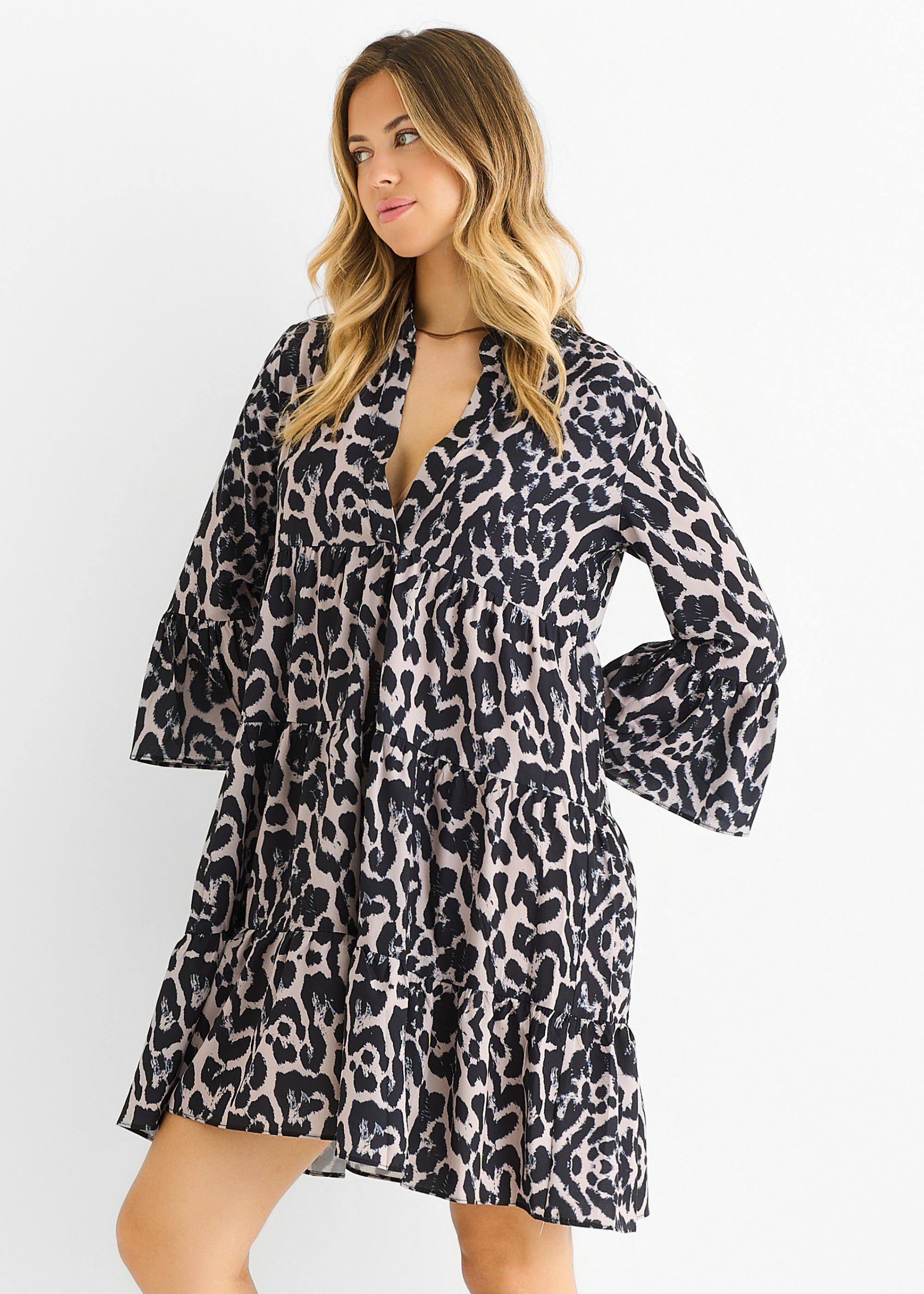 Grey Animal Print Skater Mini Dress