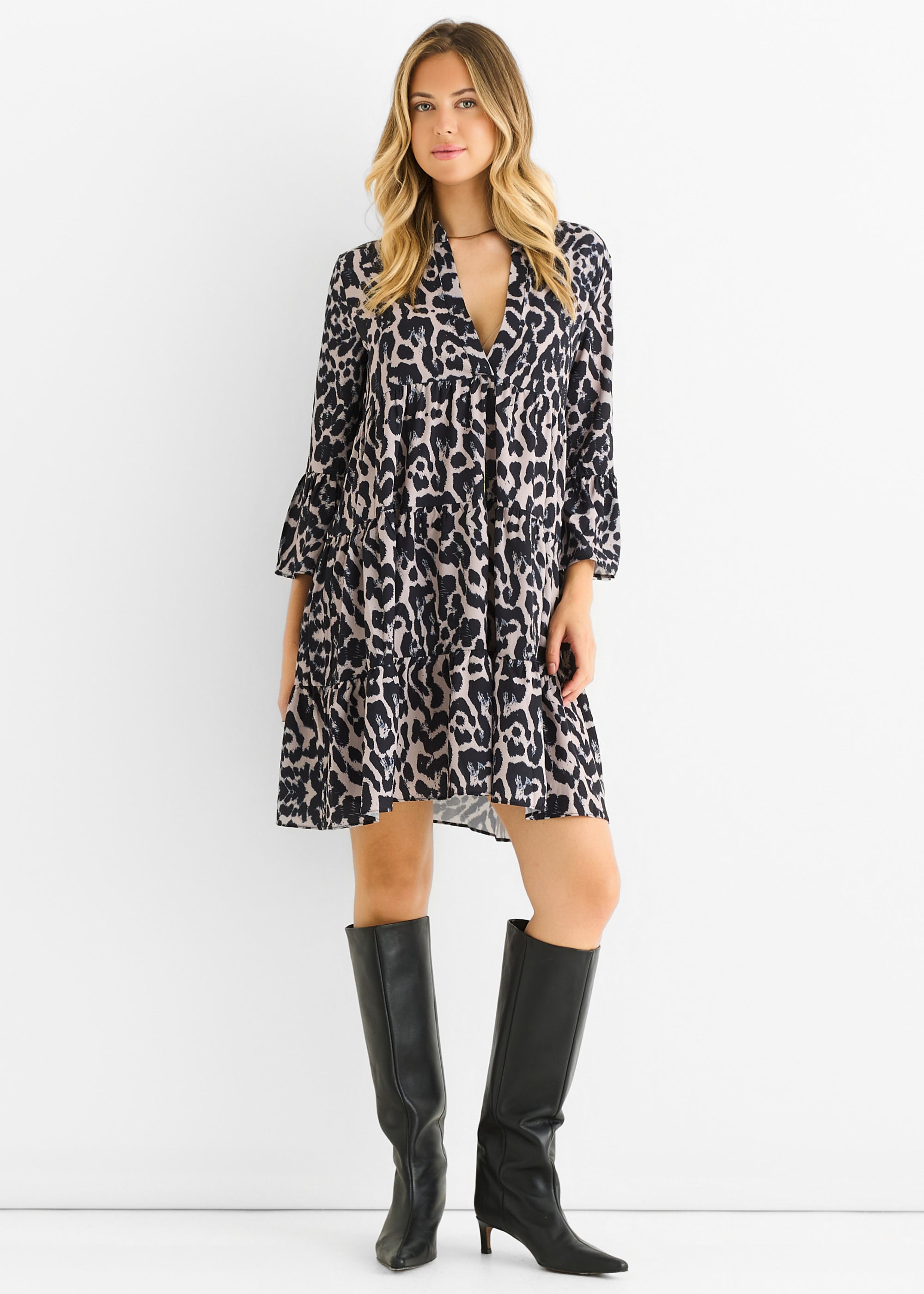 Grey Animal Print Skater Mini Dress