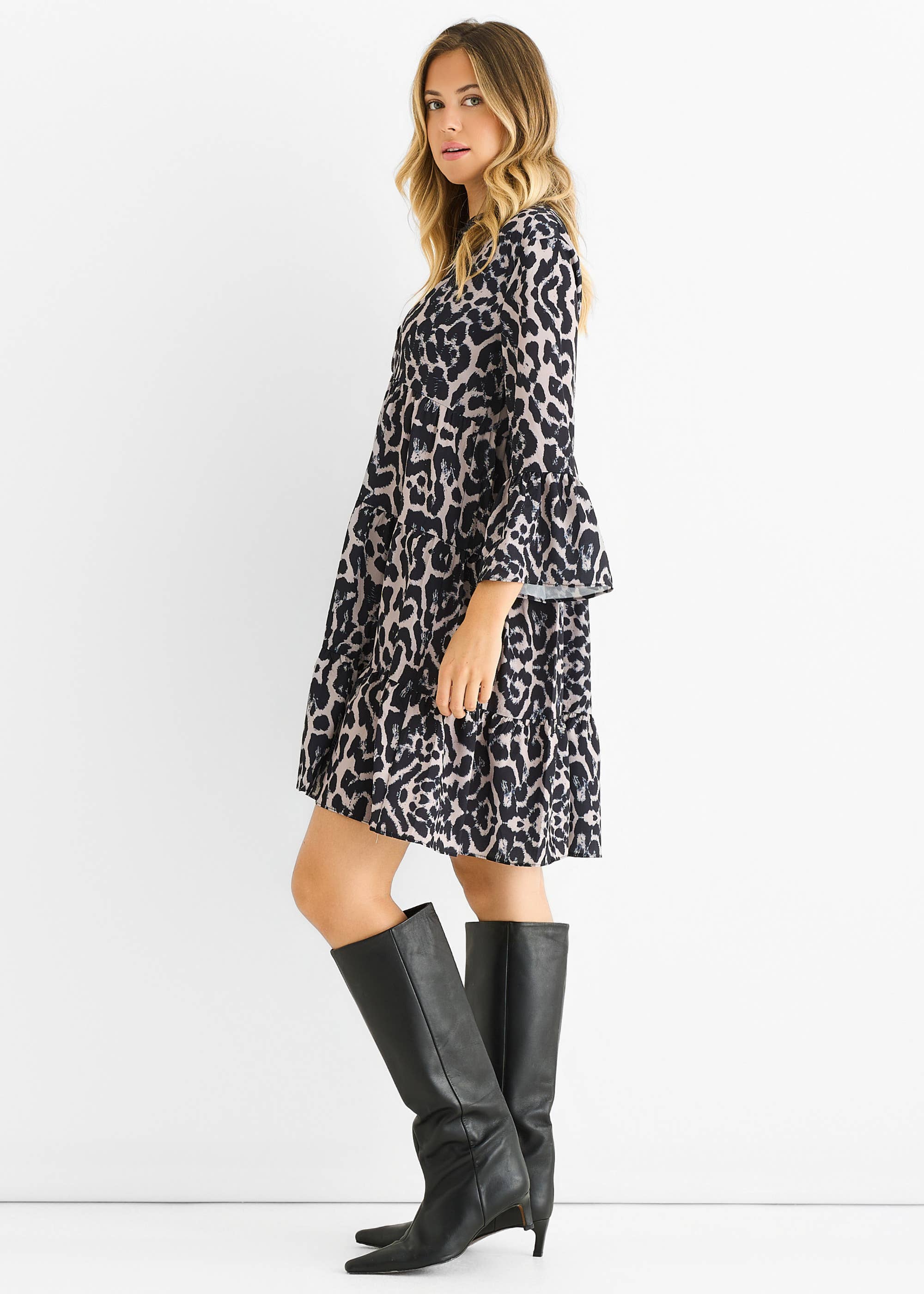 Grey Animal Print Skater Mini Dress